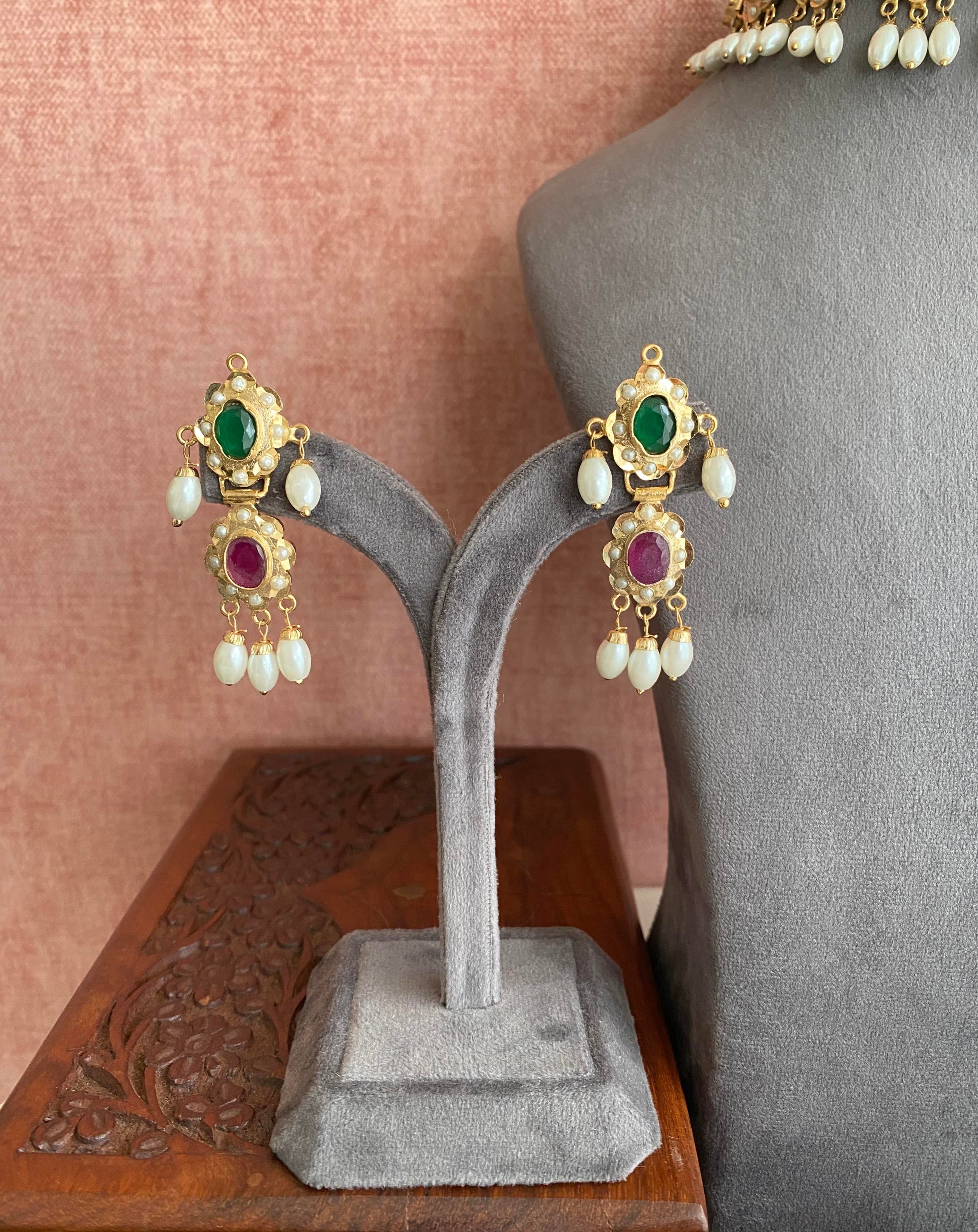 Amritsari Jadau Gold Plated Navrattan Choker Set