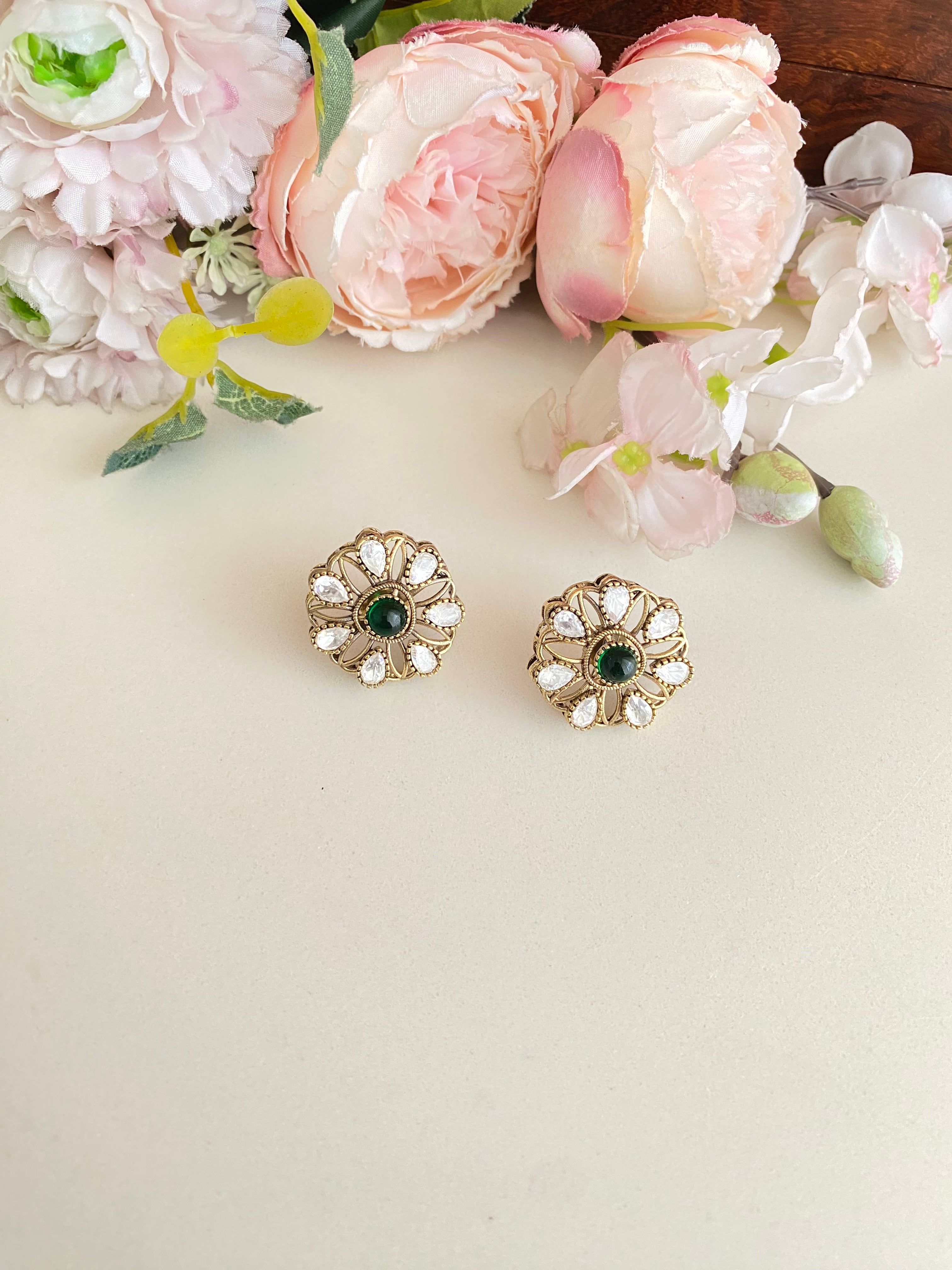 Gold plated Moissanite Green Studs