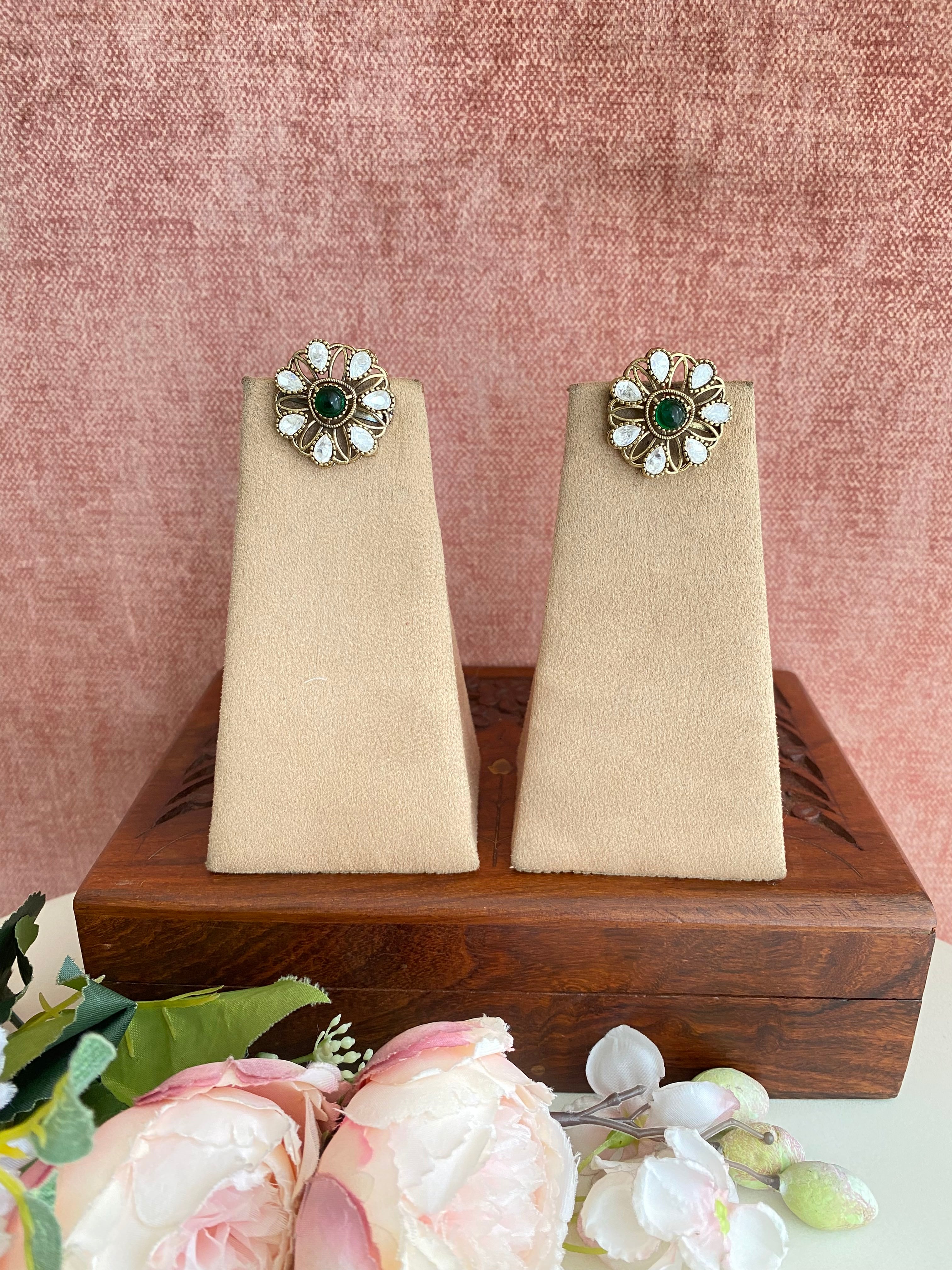 Gold plated Moissanite Green Studs