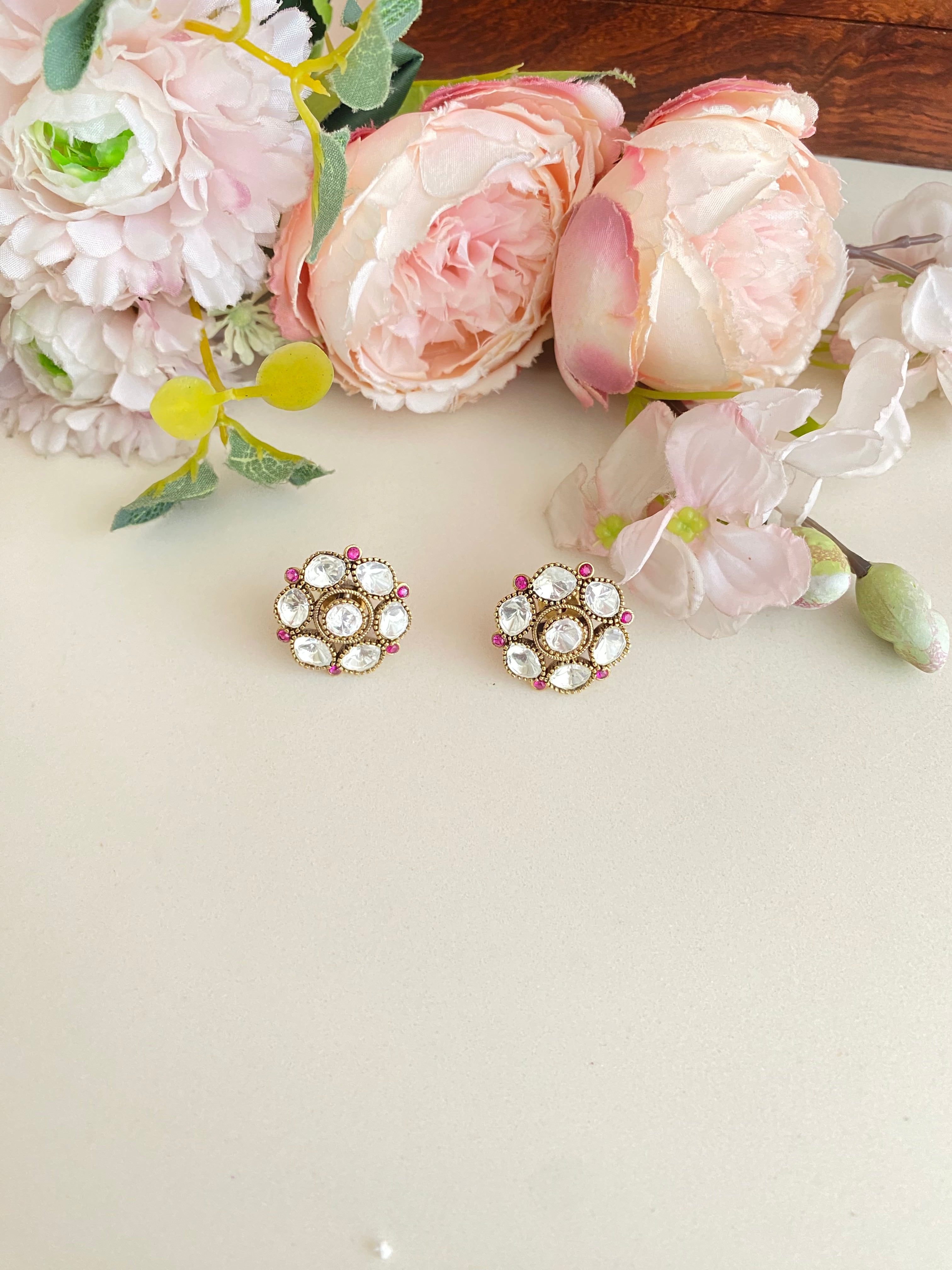 Gold plated Moissanite Pink Studs