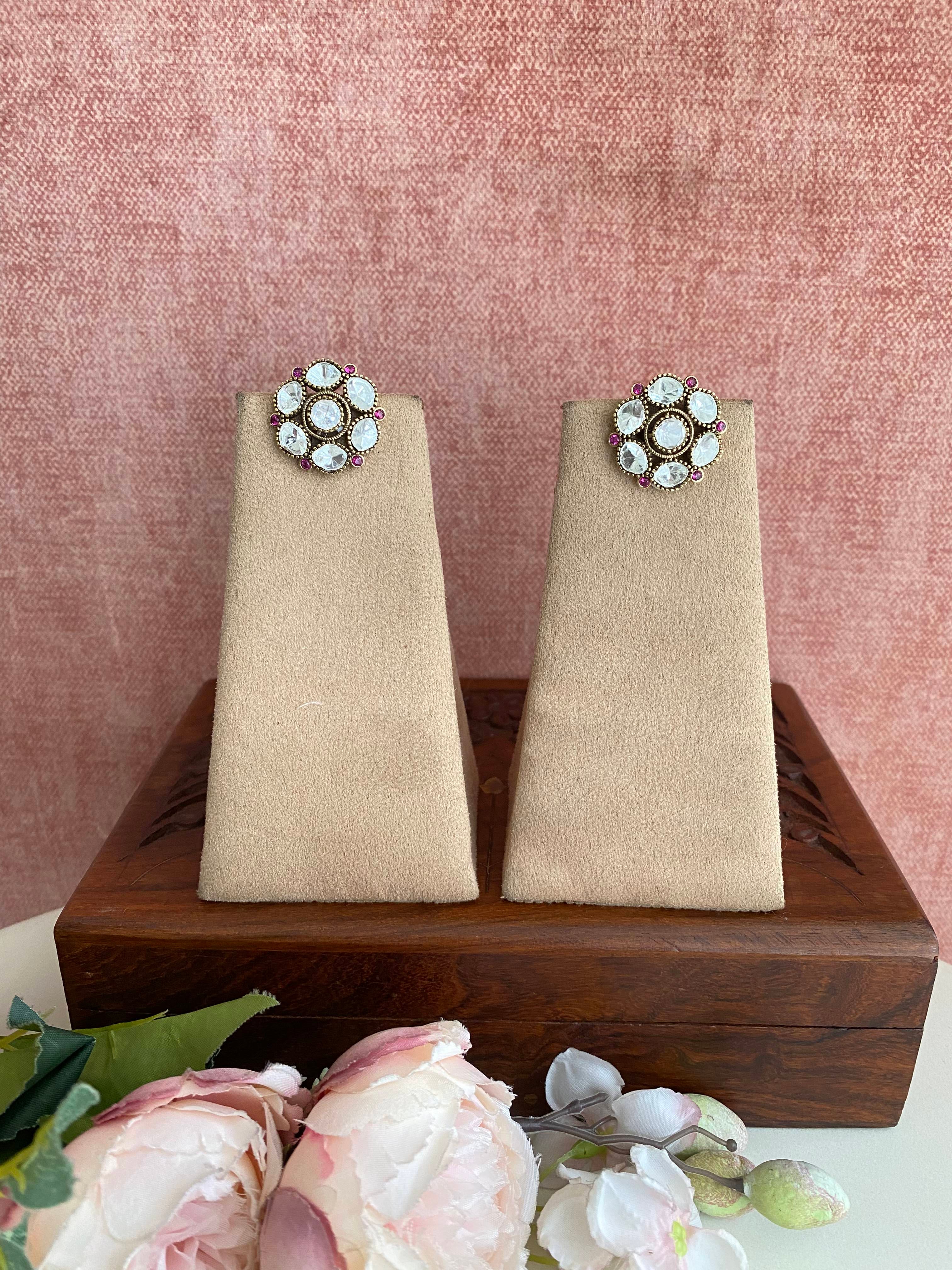 Gold plated Moissanite Pink Studs