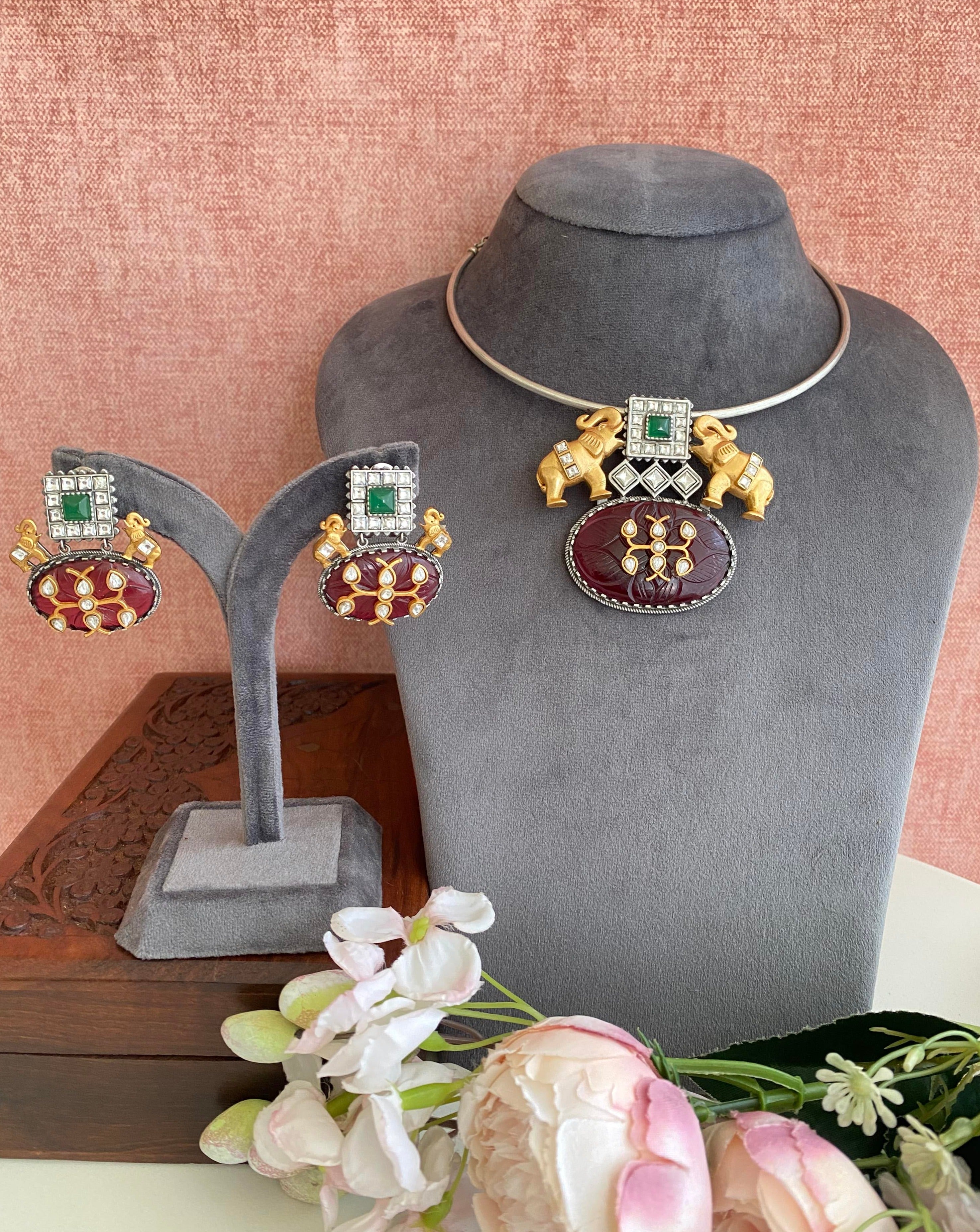 Oxidised Red Necklace Set