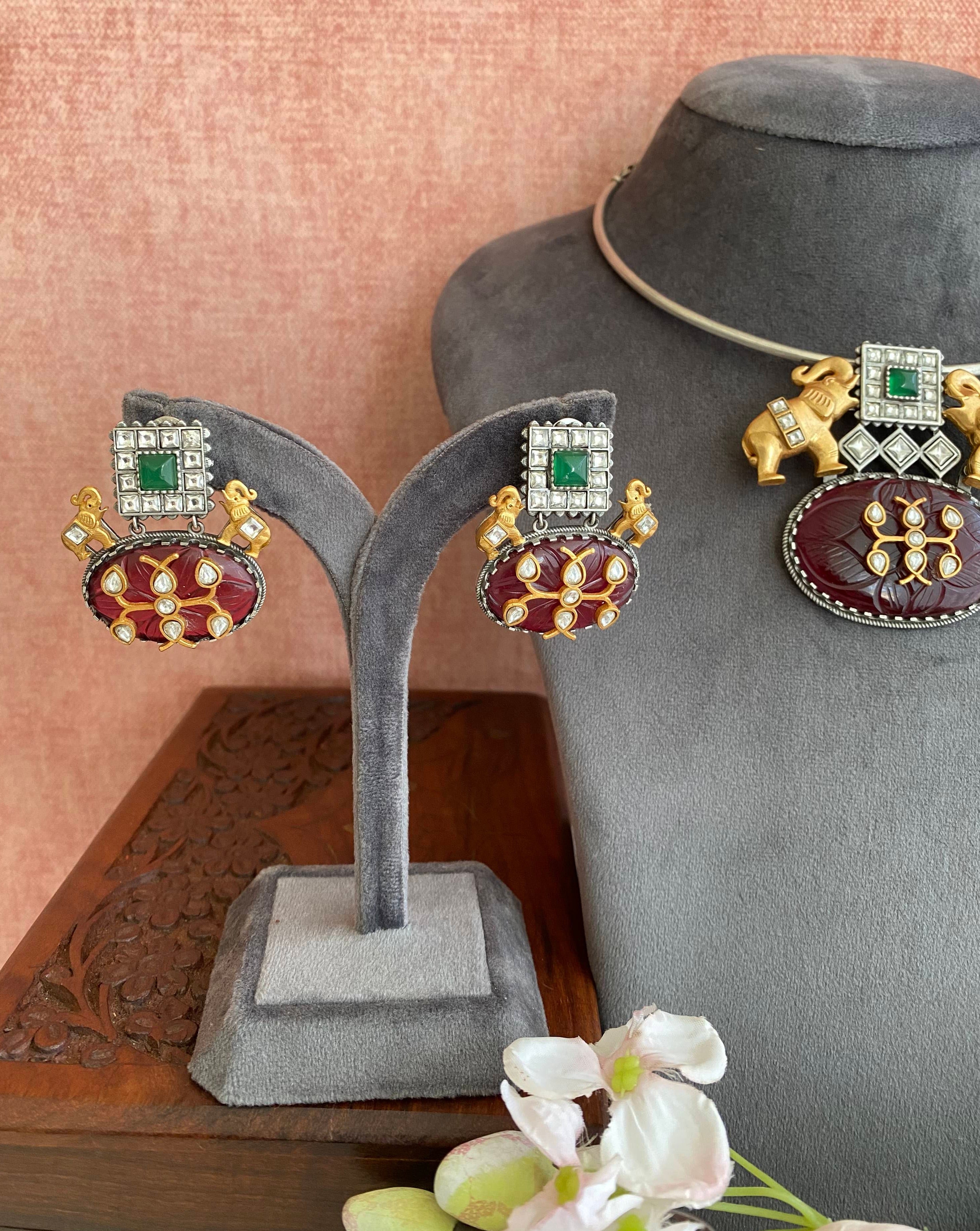 Oxidised Red Necklace Set