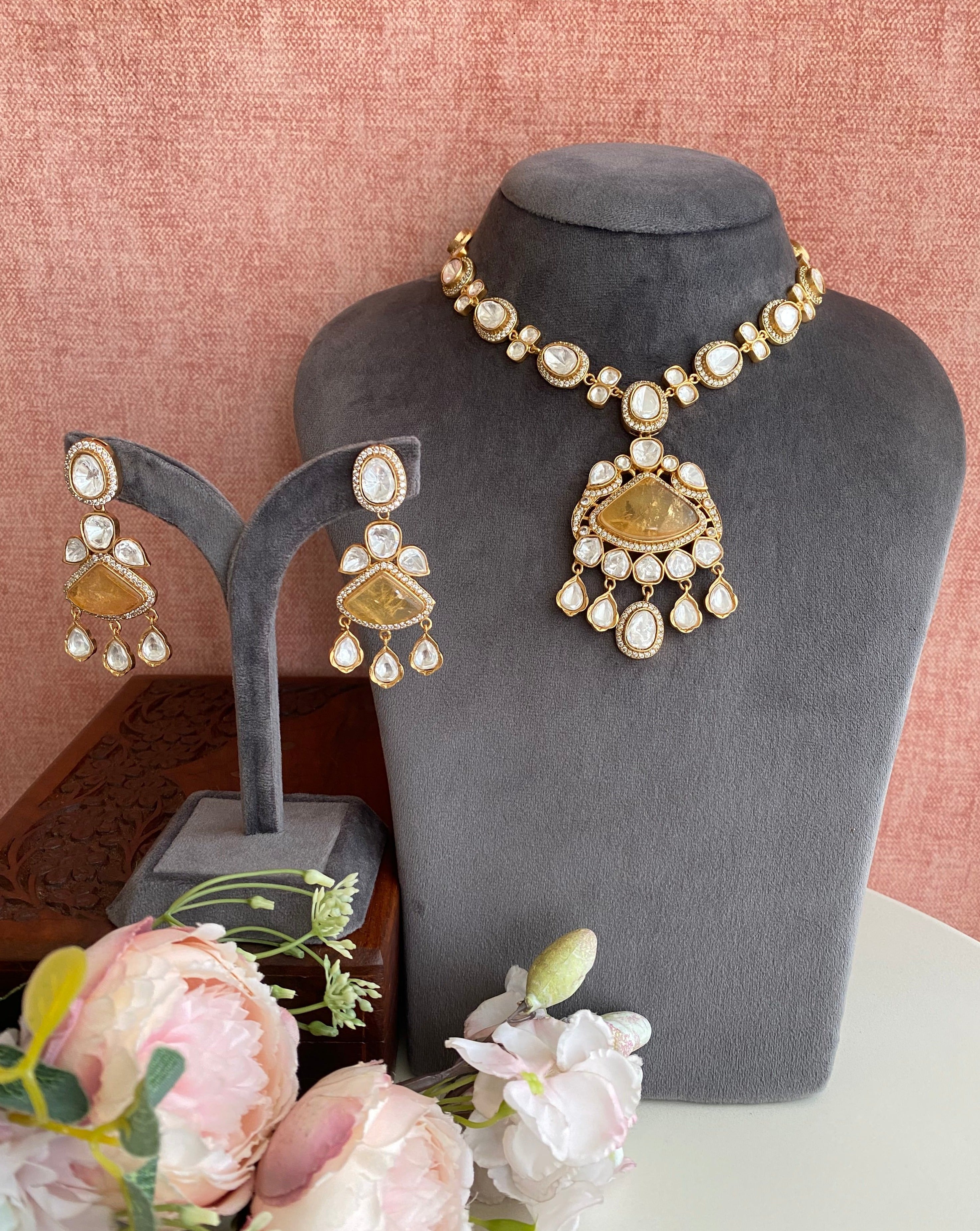 Gold plated Moissanite Necklace Set