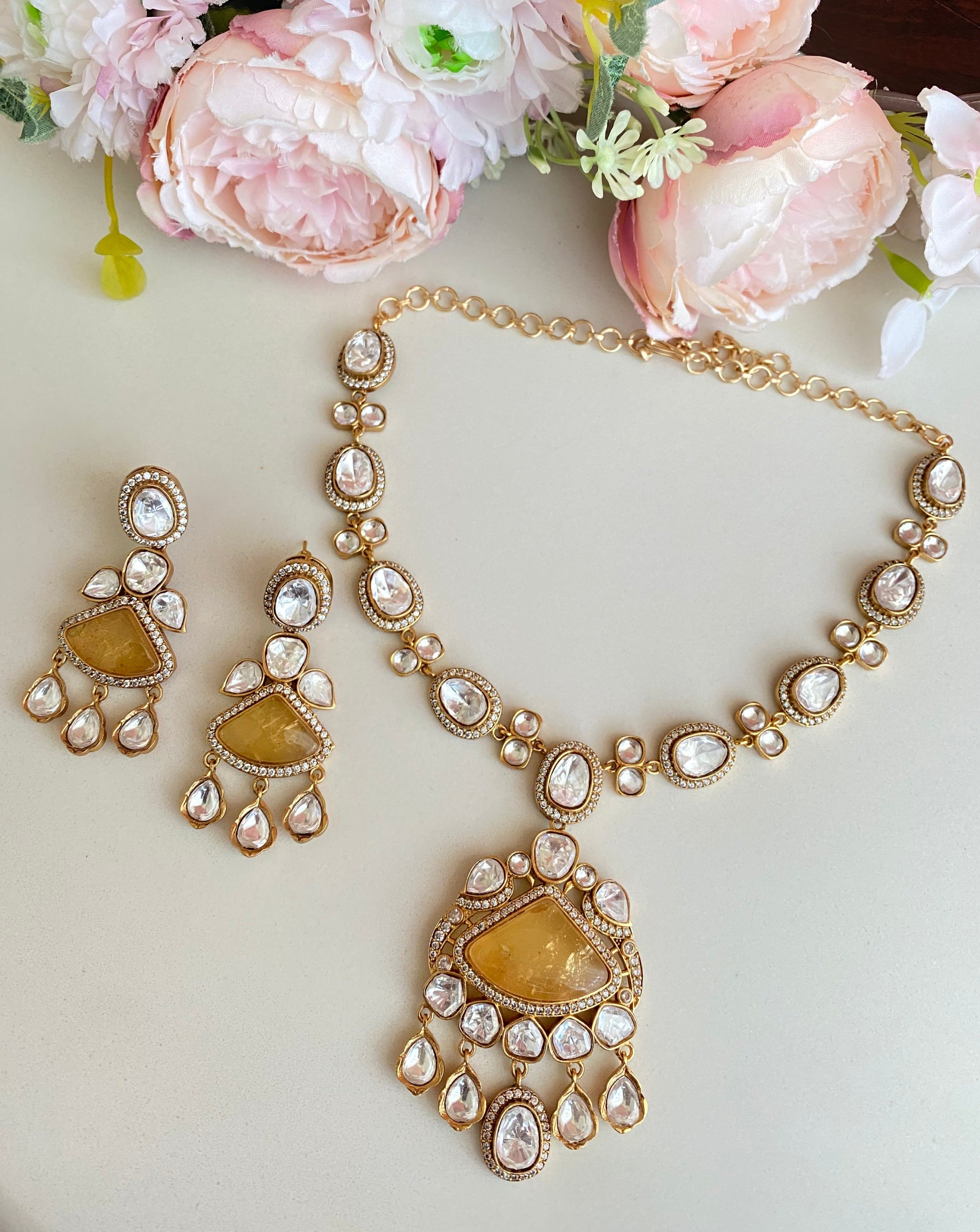 Gold plated Moissanite Necklace Set