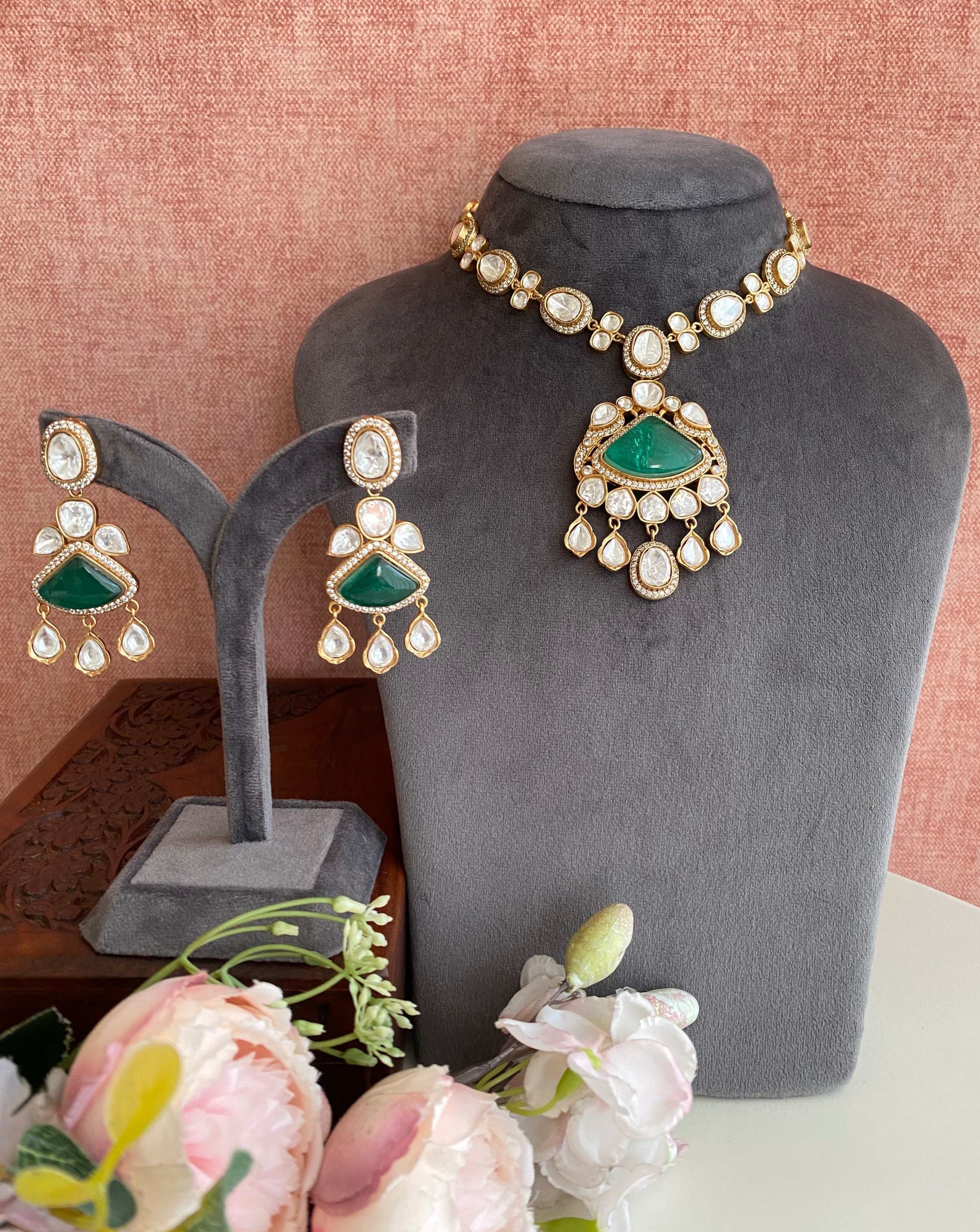 Gold plated Moissanite Necklace Set