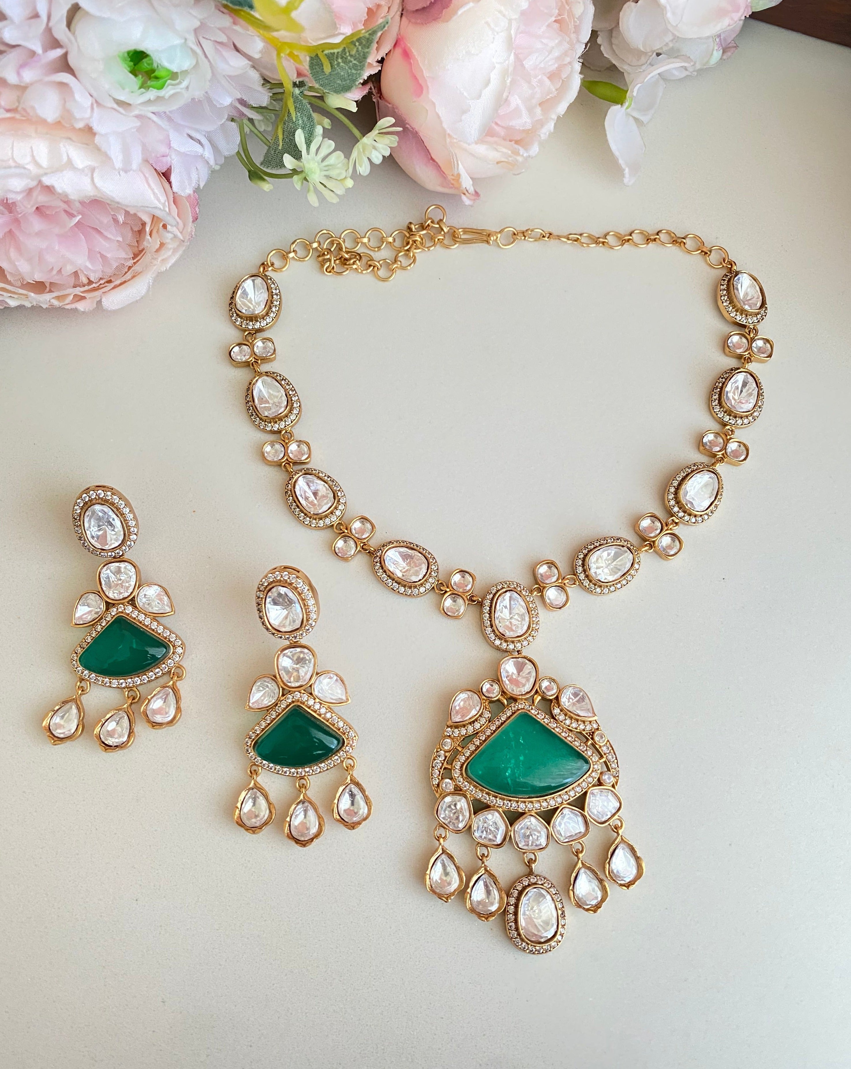 Gold plated Moissanite Necklace Set