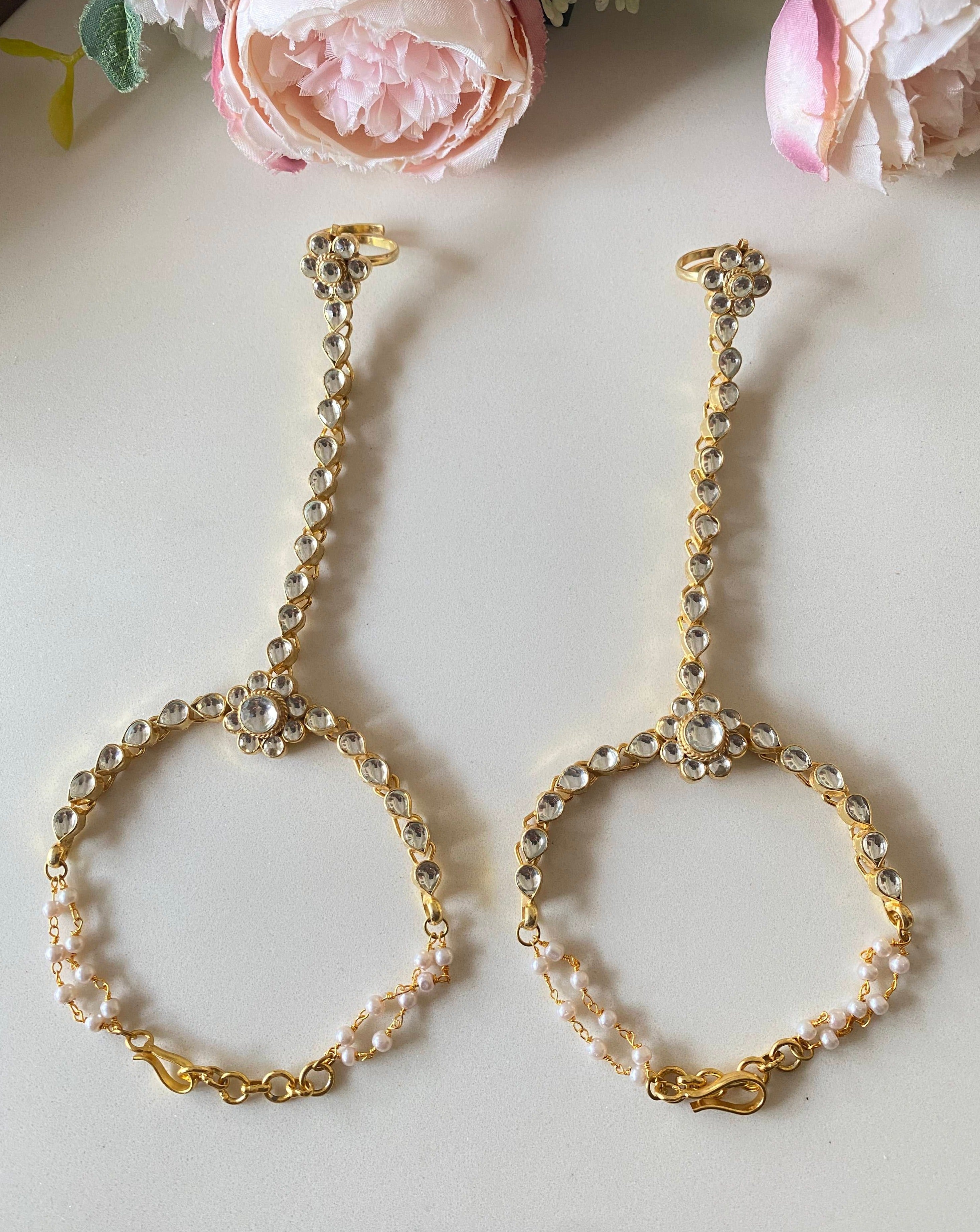 Gold Plated Kundan Hathphool