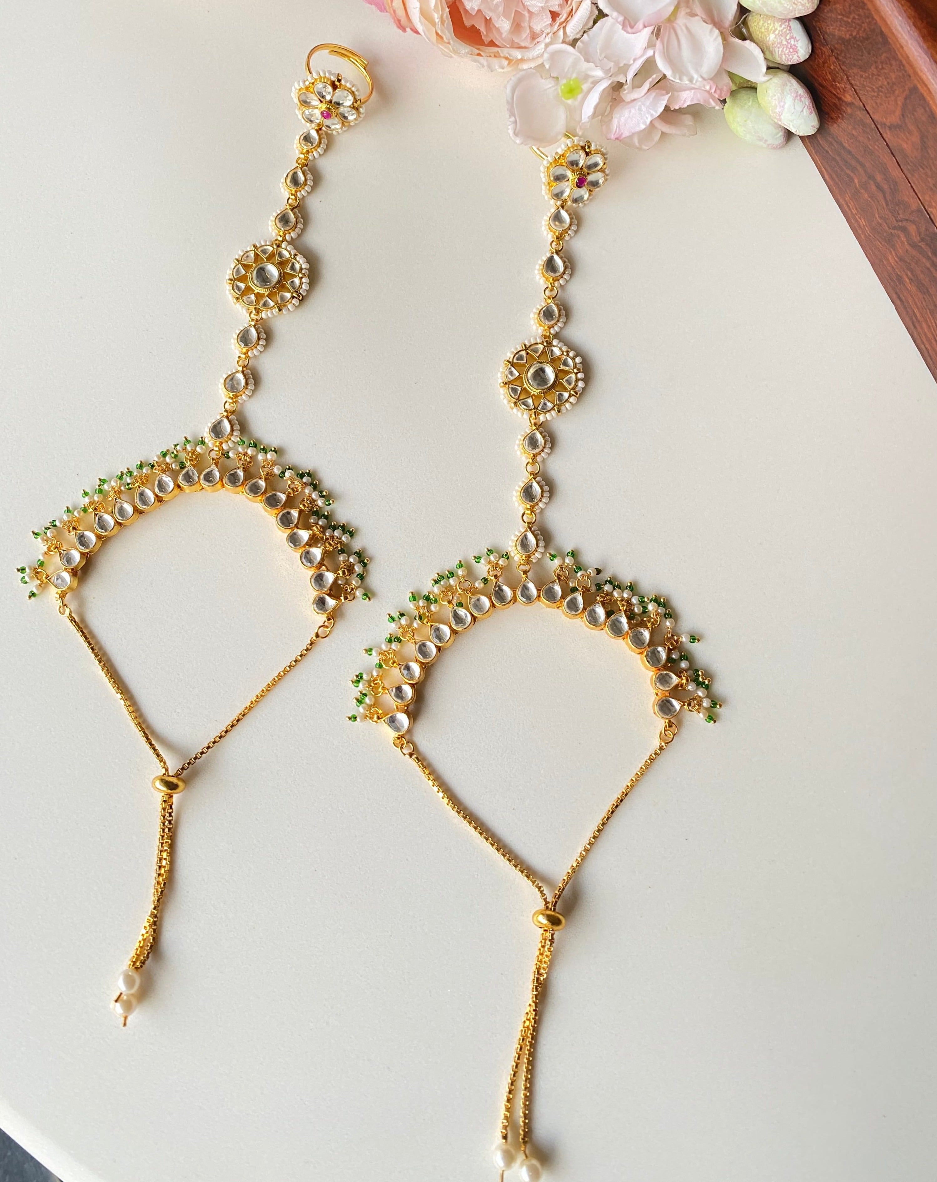 Gold Plated Kundan Hathphool