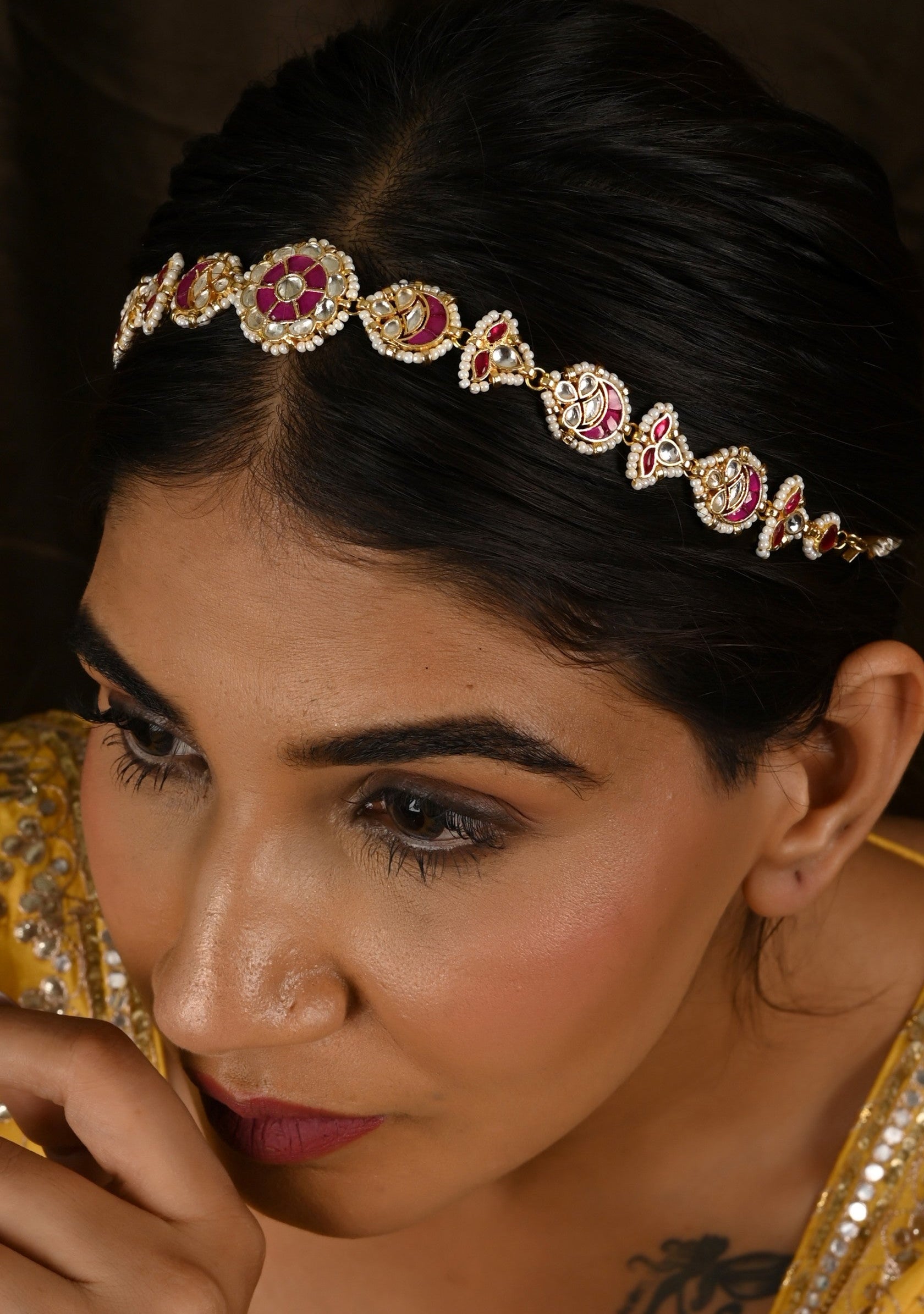 Pink Kundan Sheeshphool