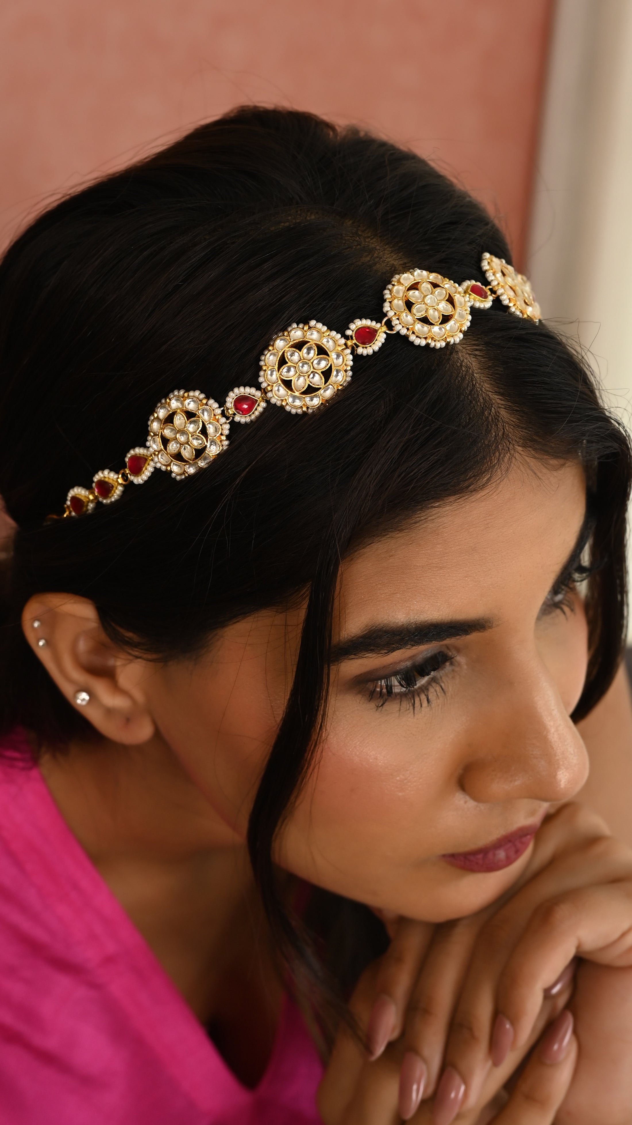 Pink Kundan Sheeshphool
