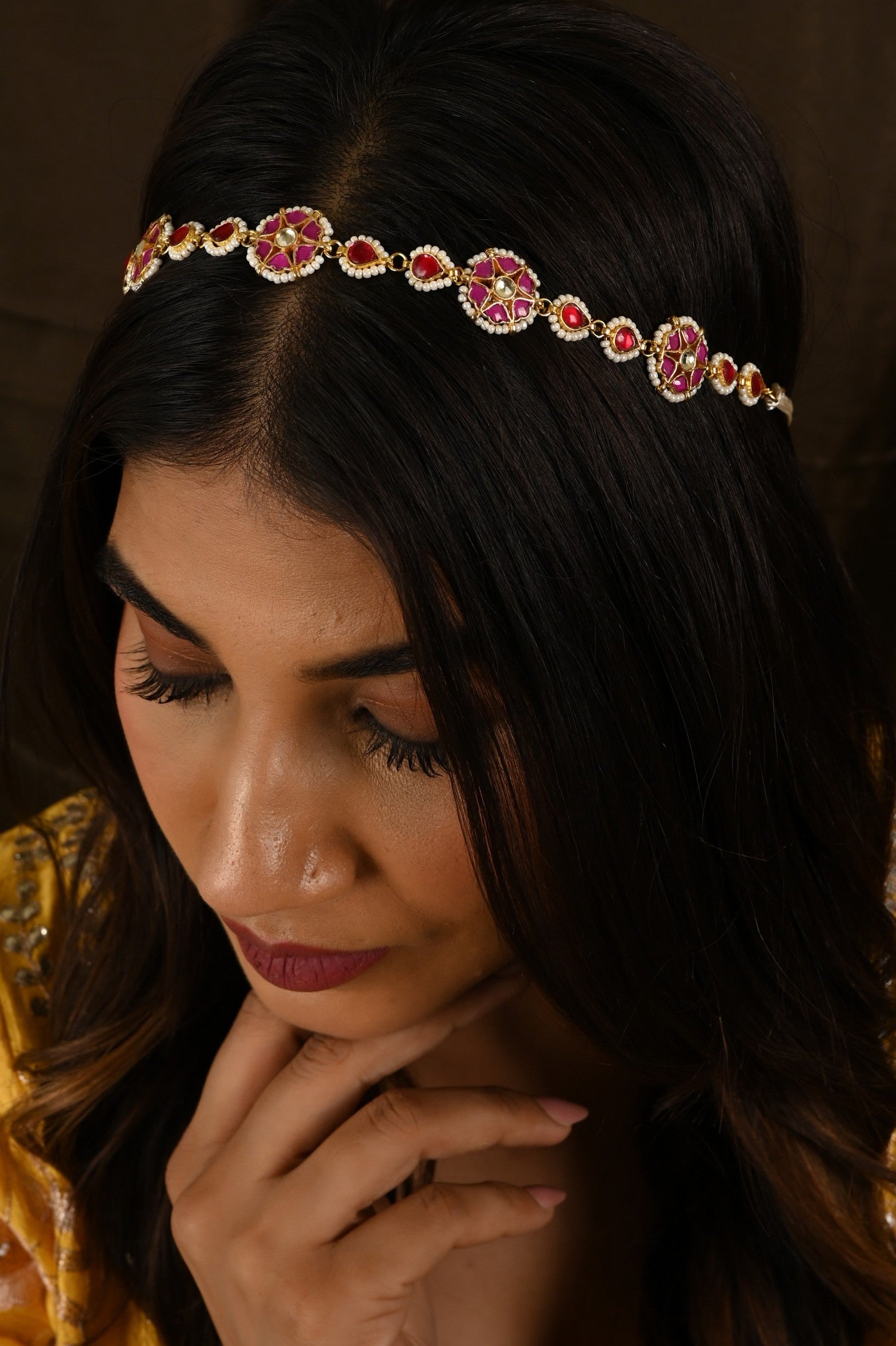 Pink Kundan Sheeshphool