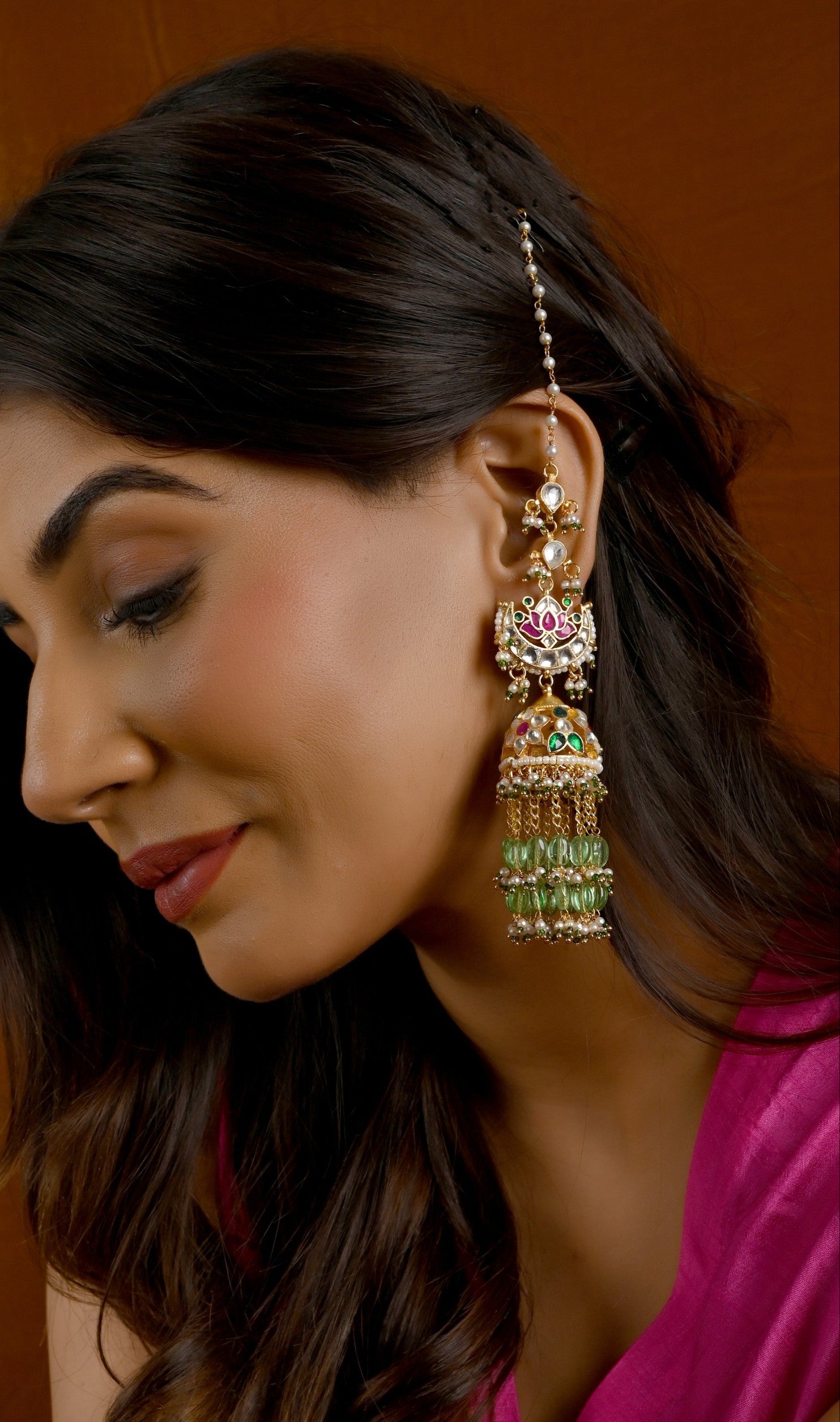 Gold Plated Kundan Jhumka in Drops