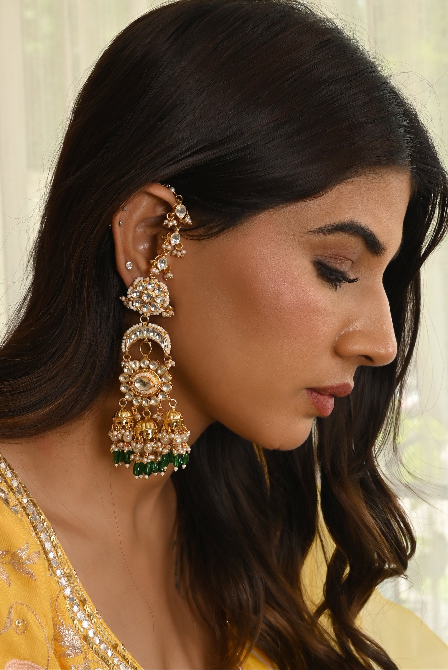 Gold plated Kundan Chandbaali Earring