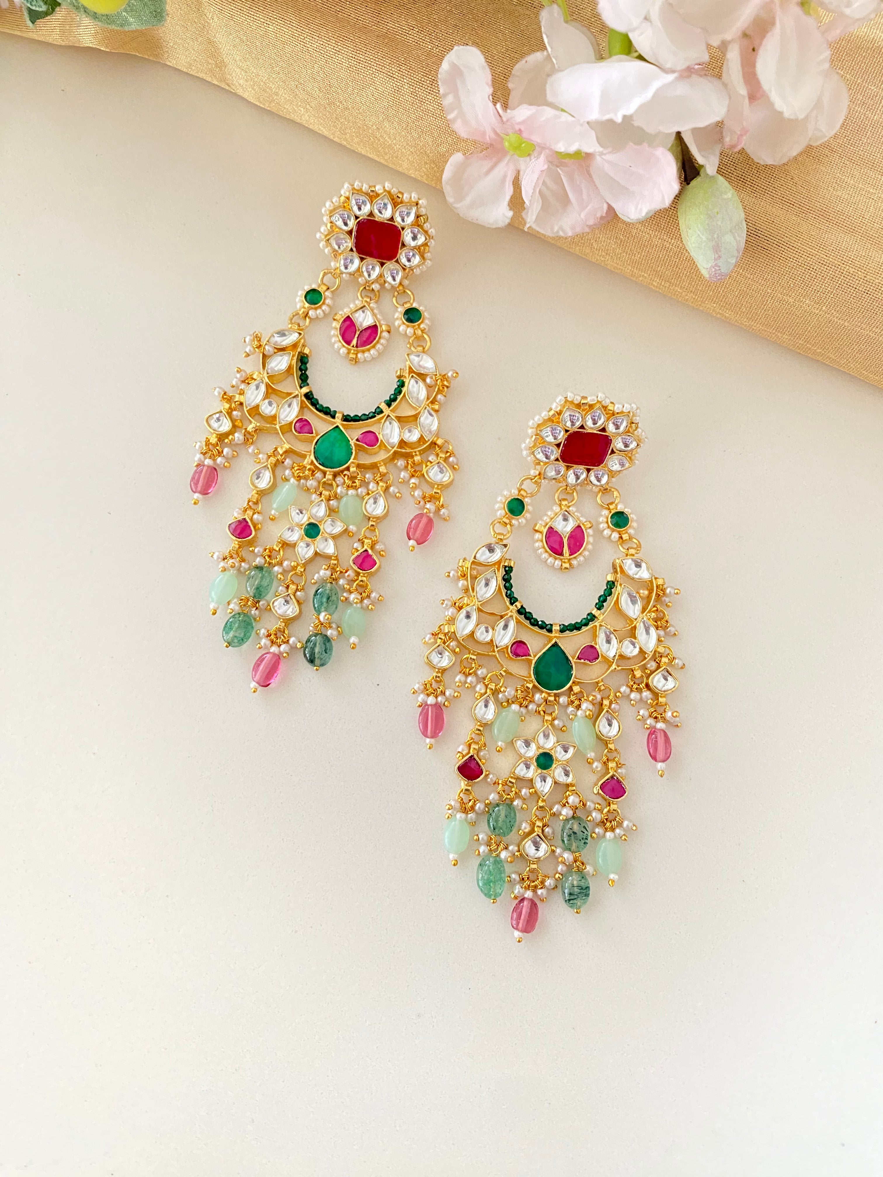 Multicolor Gold Plated Jadau Kundan Earrings