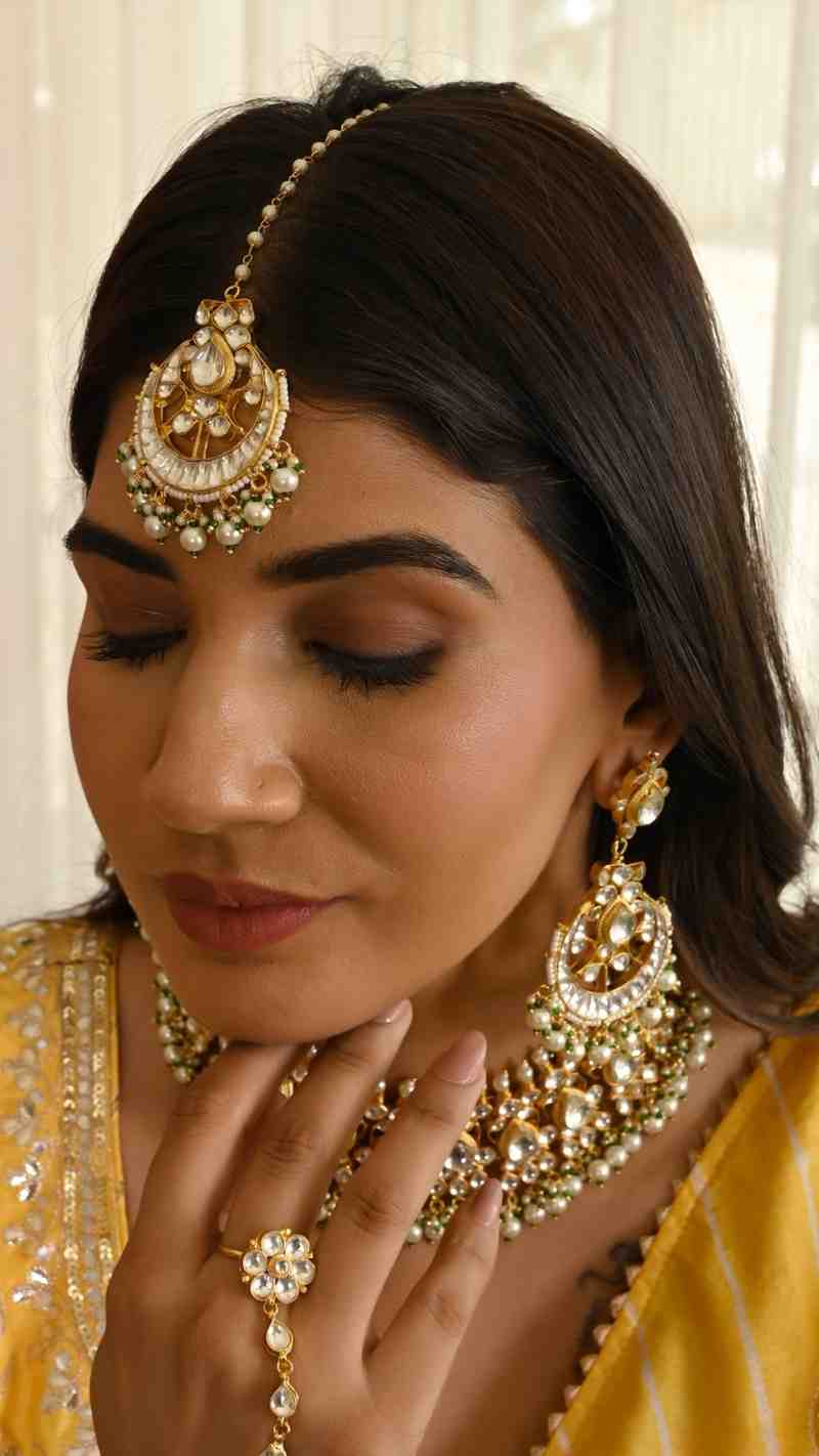 Kundan Gold plated Necklace Set in pearl drops