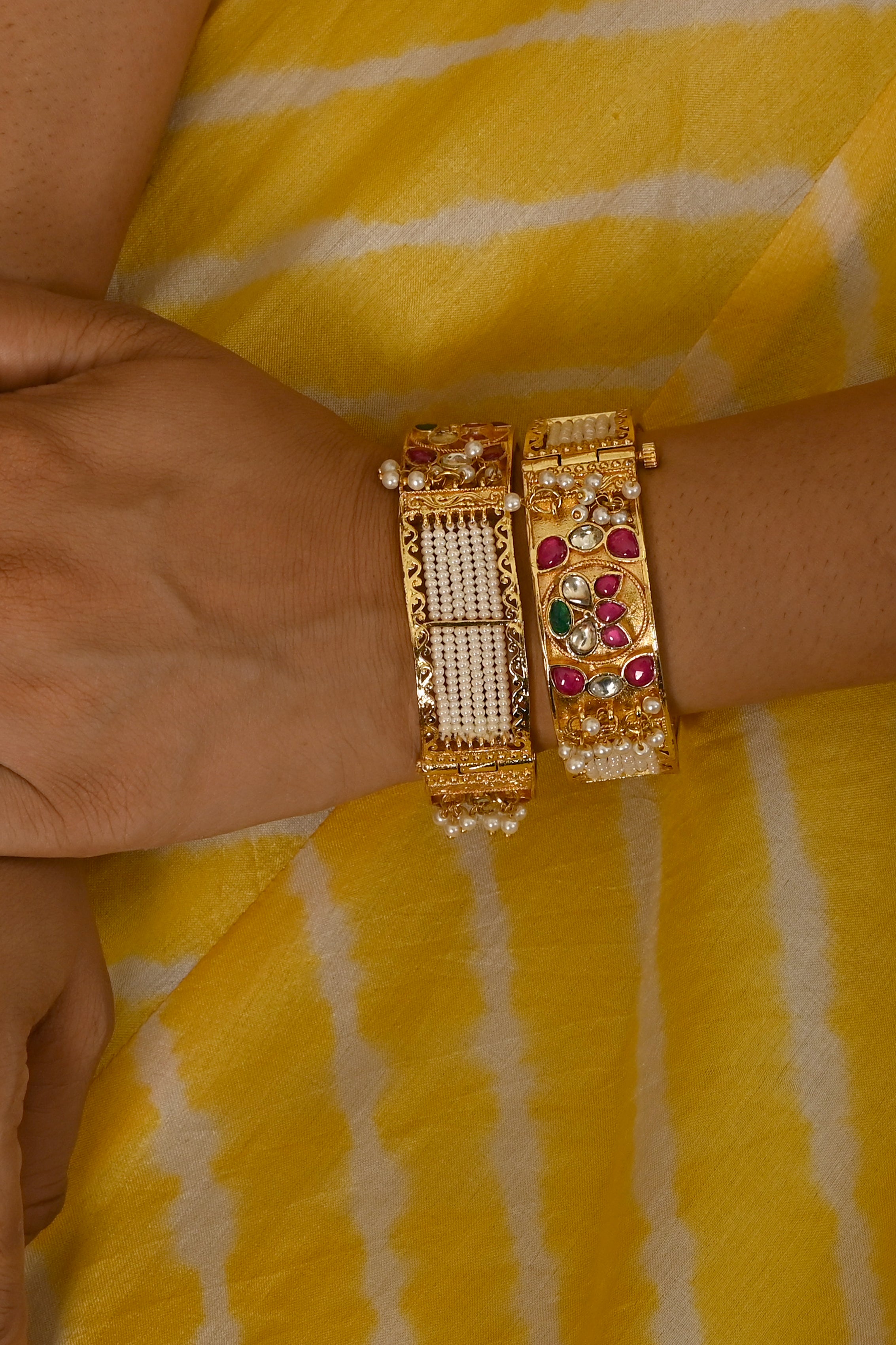 Pink Kundan Bangles