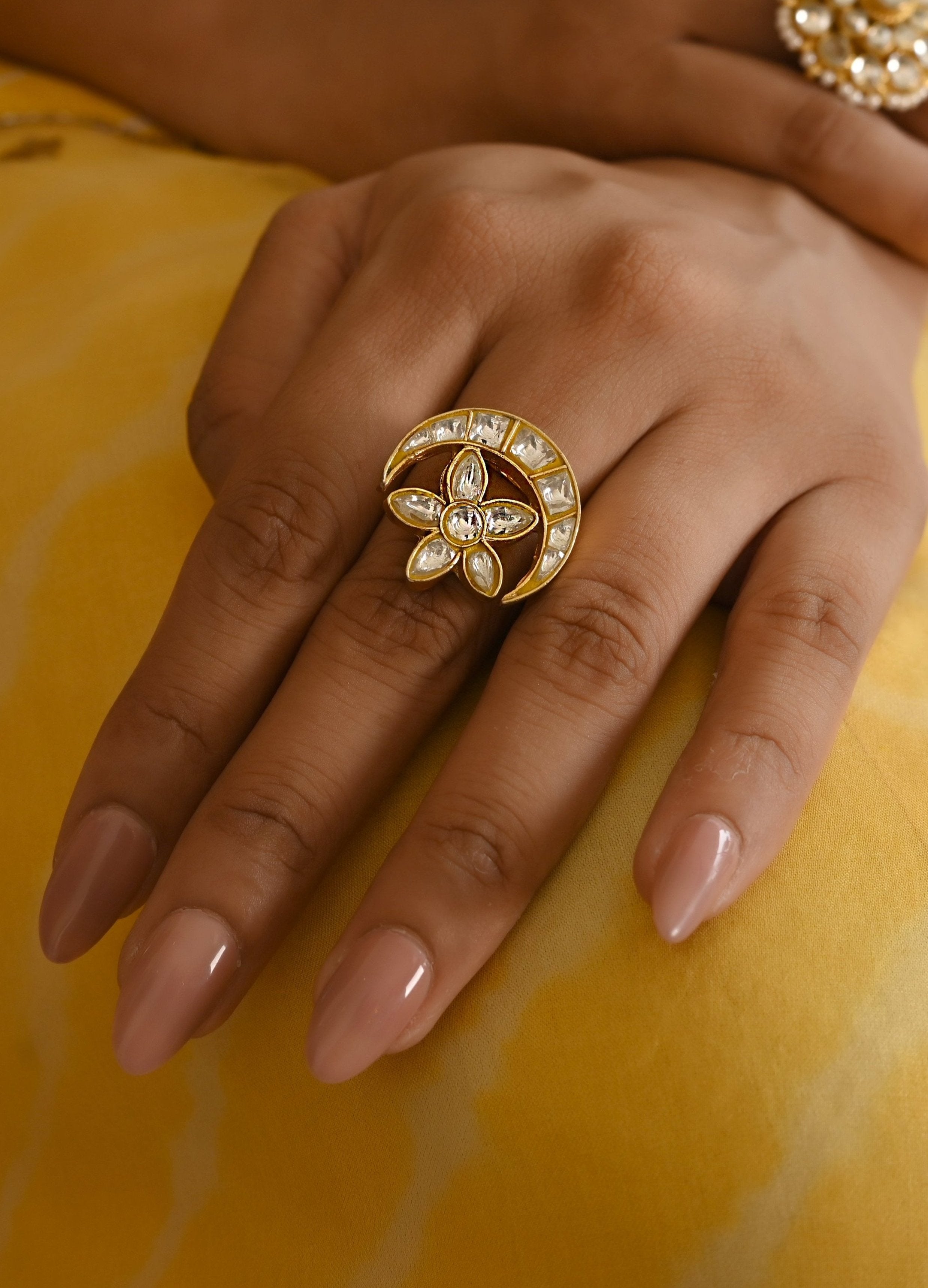 Gold plated Kundan Chand Ring