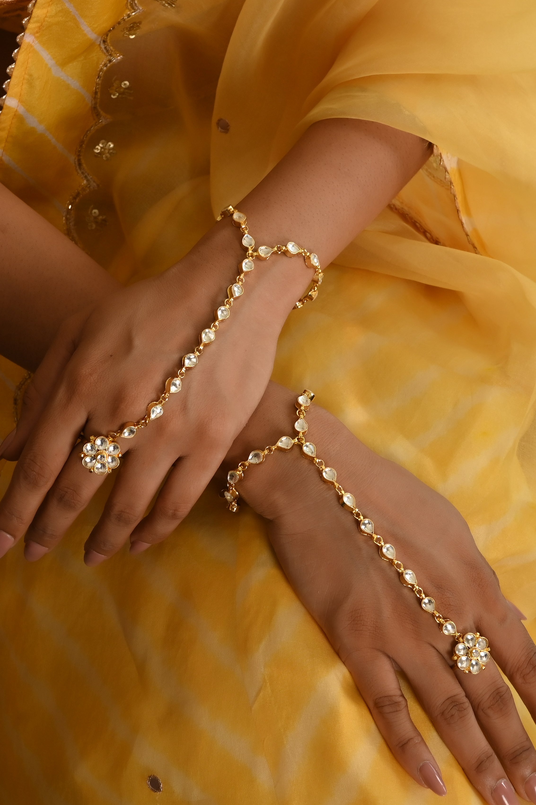 Gold Plated Kundan Hathphool