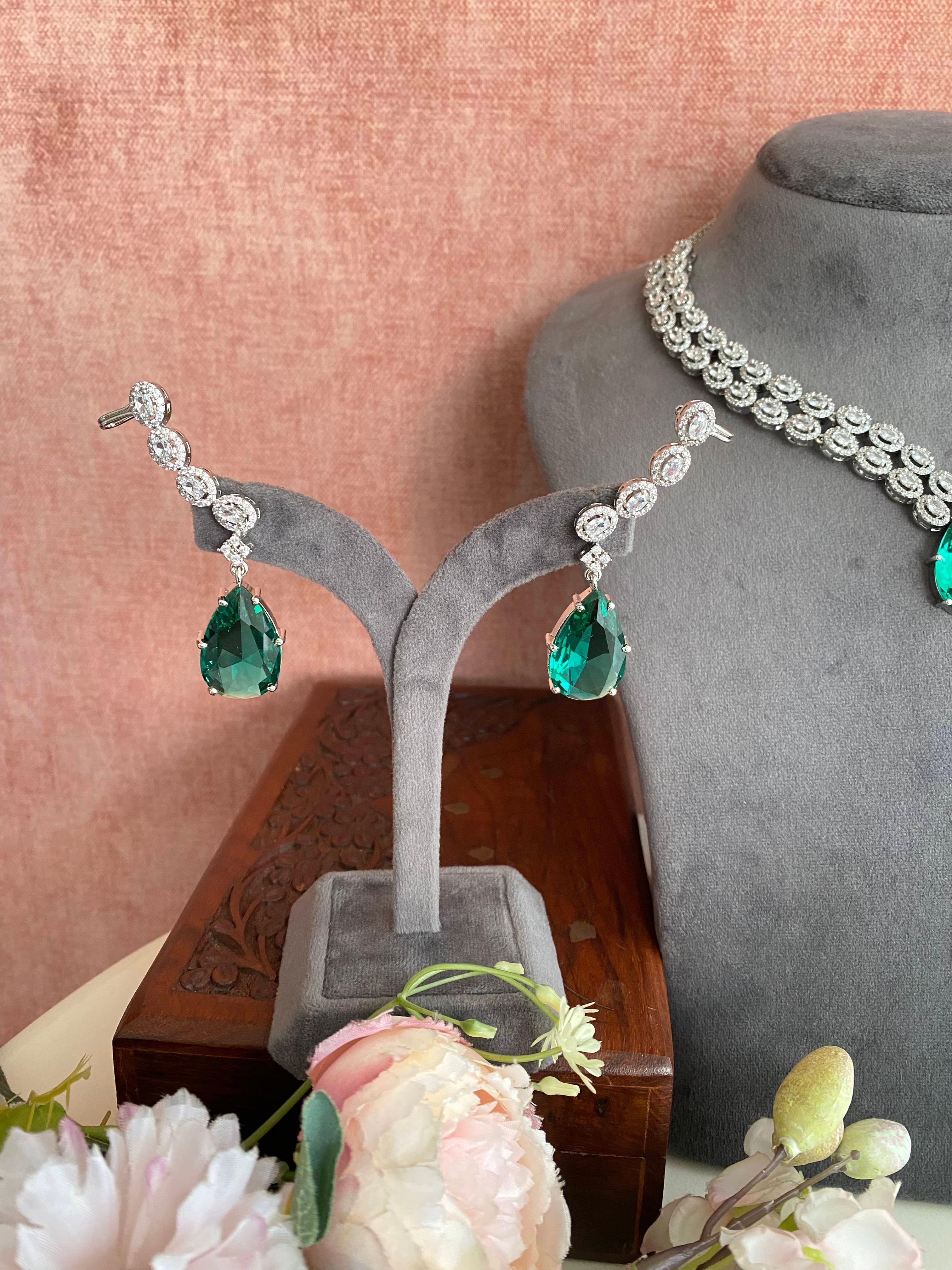 Silver Plated Diamond Necklace set