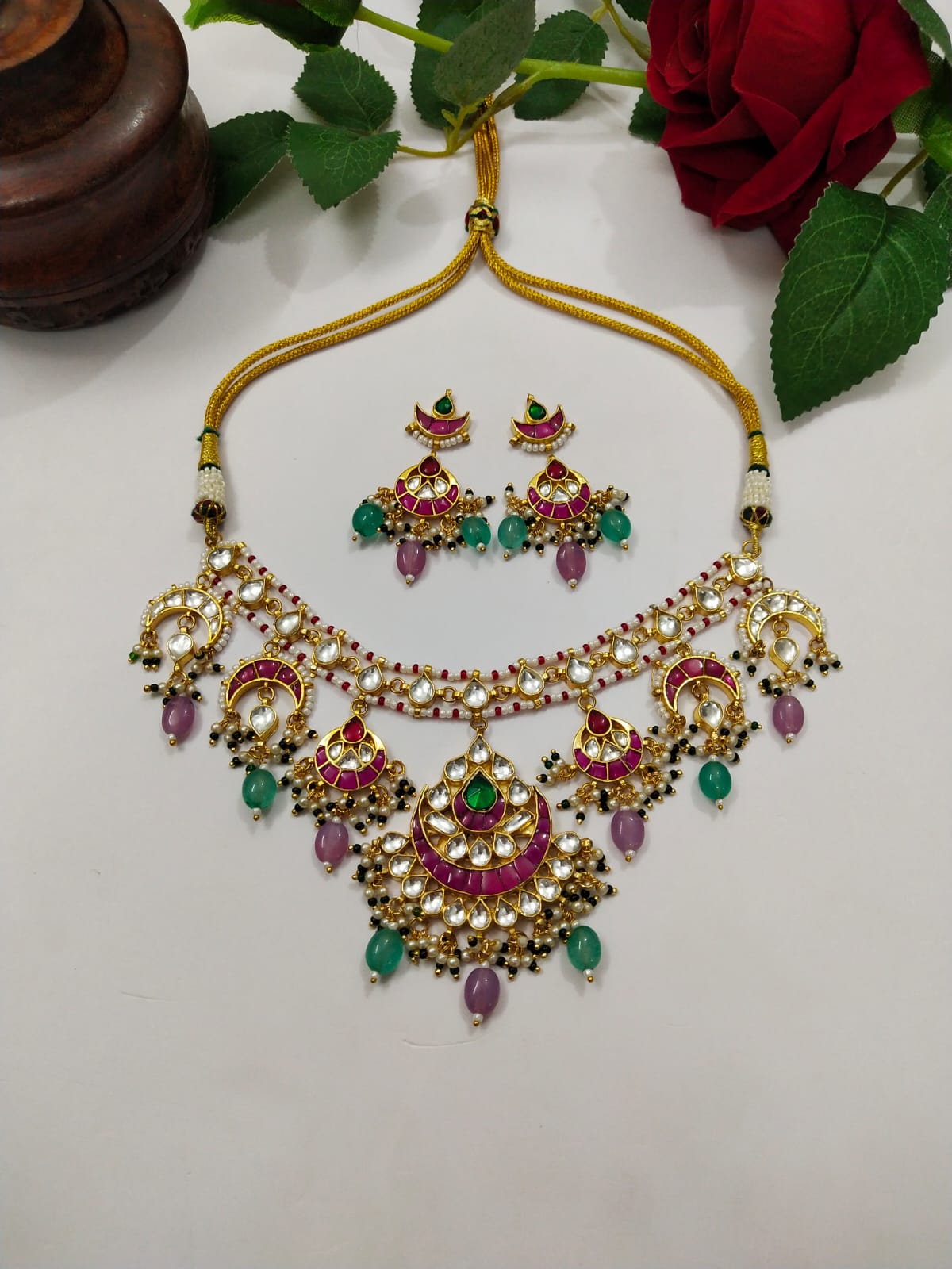 Kundan Gold plated Pink Necklace Set