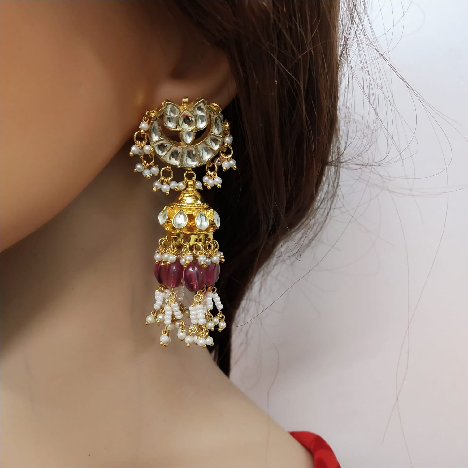 Gold plated Kundan Jhumka