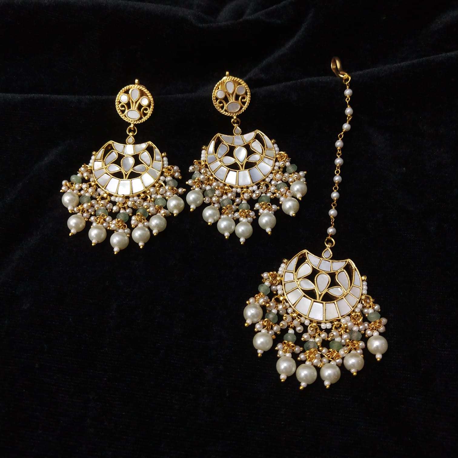 Mother of pearl earrings and Tikka set