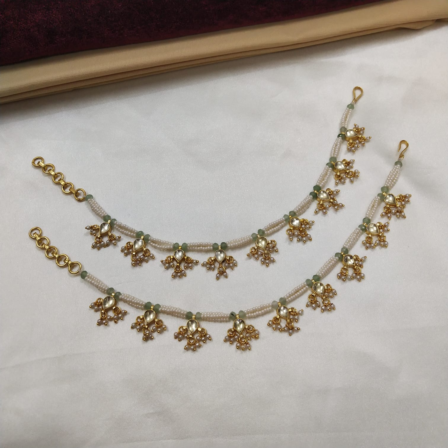 Gold plated Kundan Payal in mint