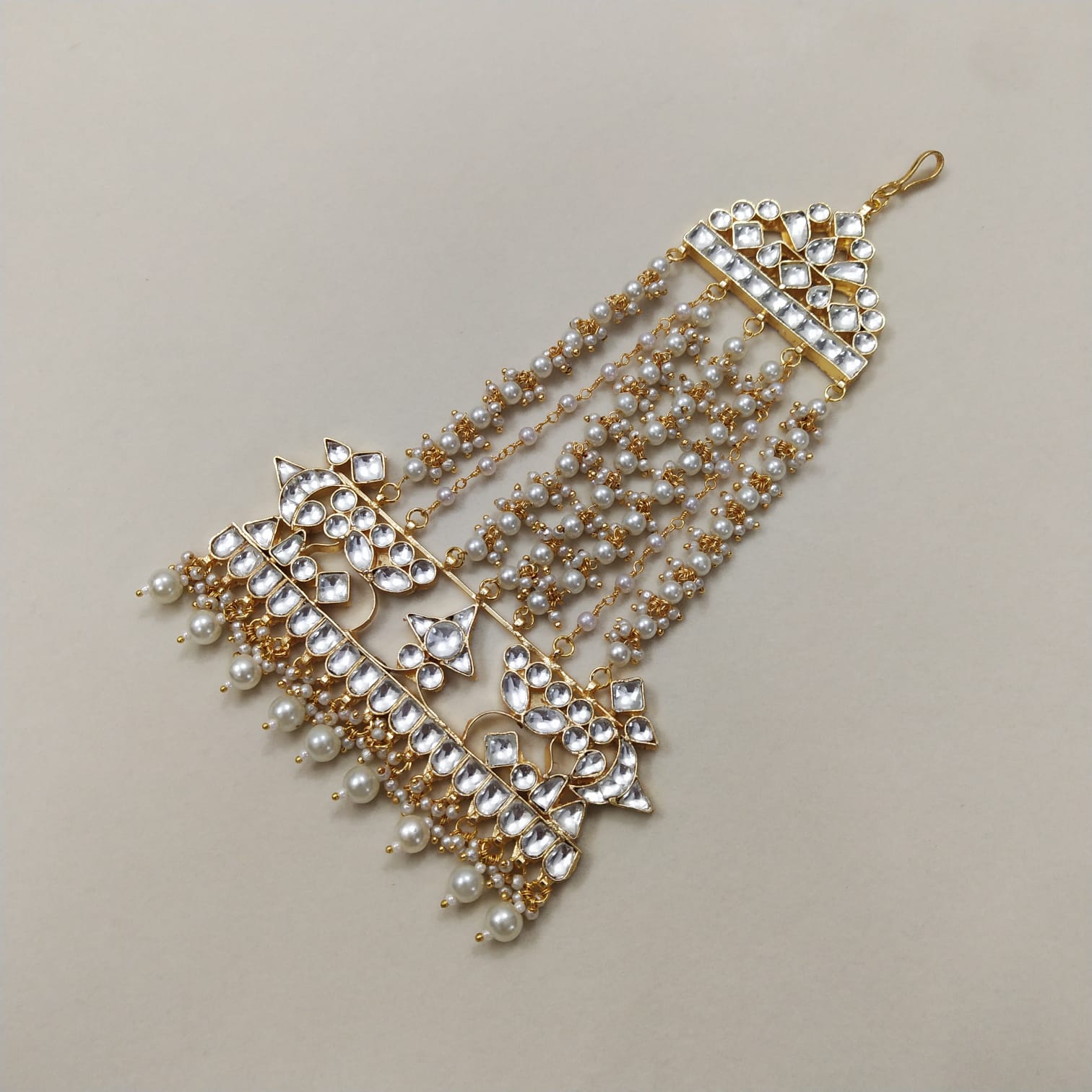 Gold plated Kundan Passa With Pearl Drops