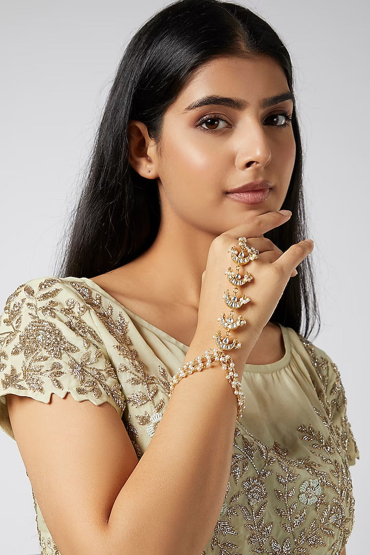 Gold plated Kundan Chand Hathphool