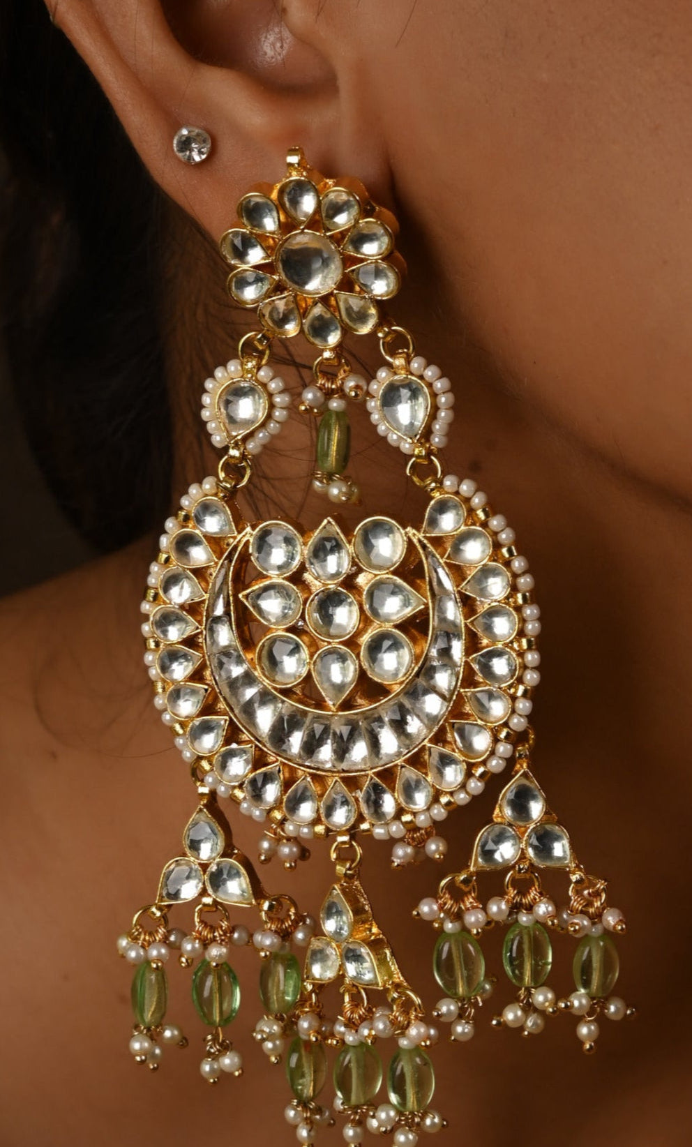 Gold Plated Kundan Earring in Mint Drops
