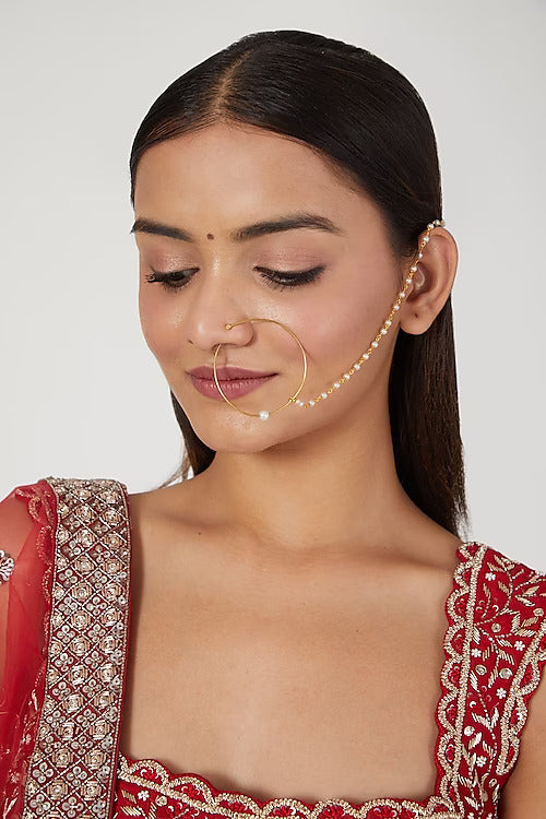 Gold Plated Pearl Nose Ring