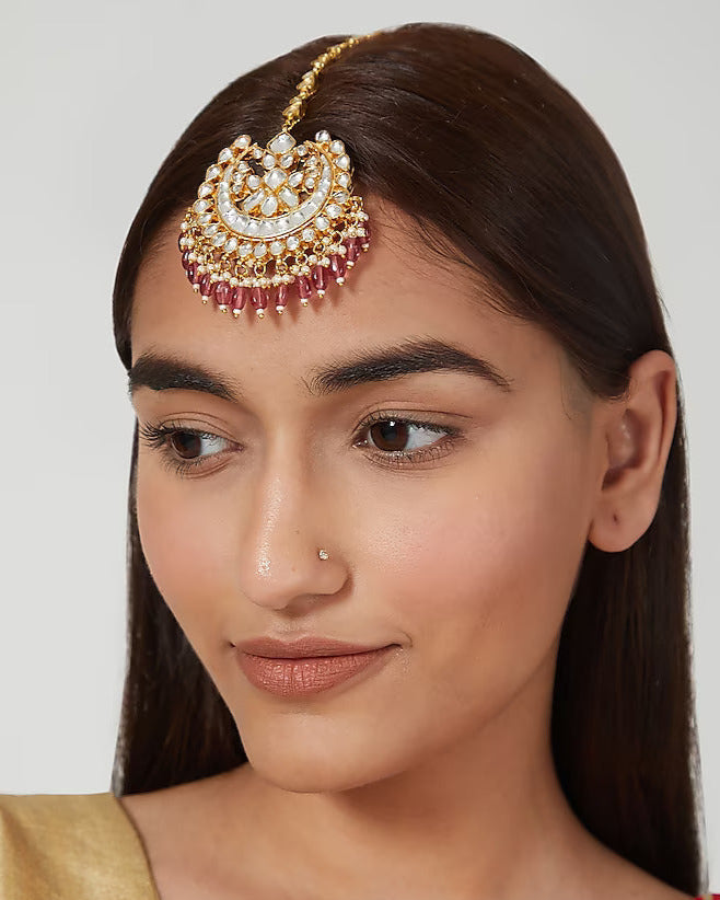 Kundan Tikka With Pink Drops