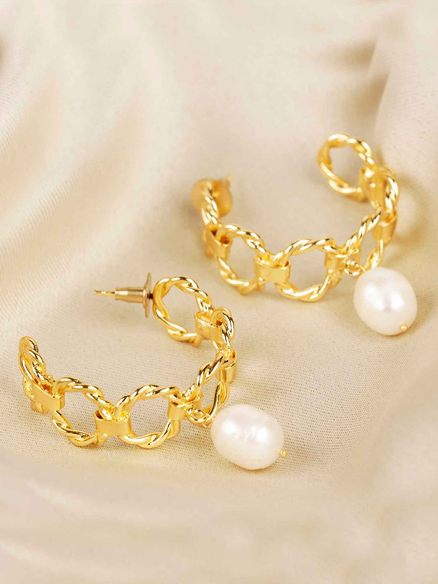Gold Plated Hoops in baroque drops