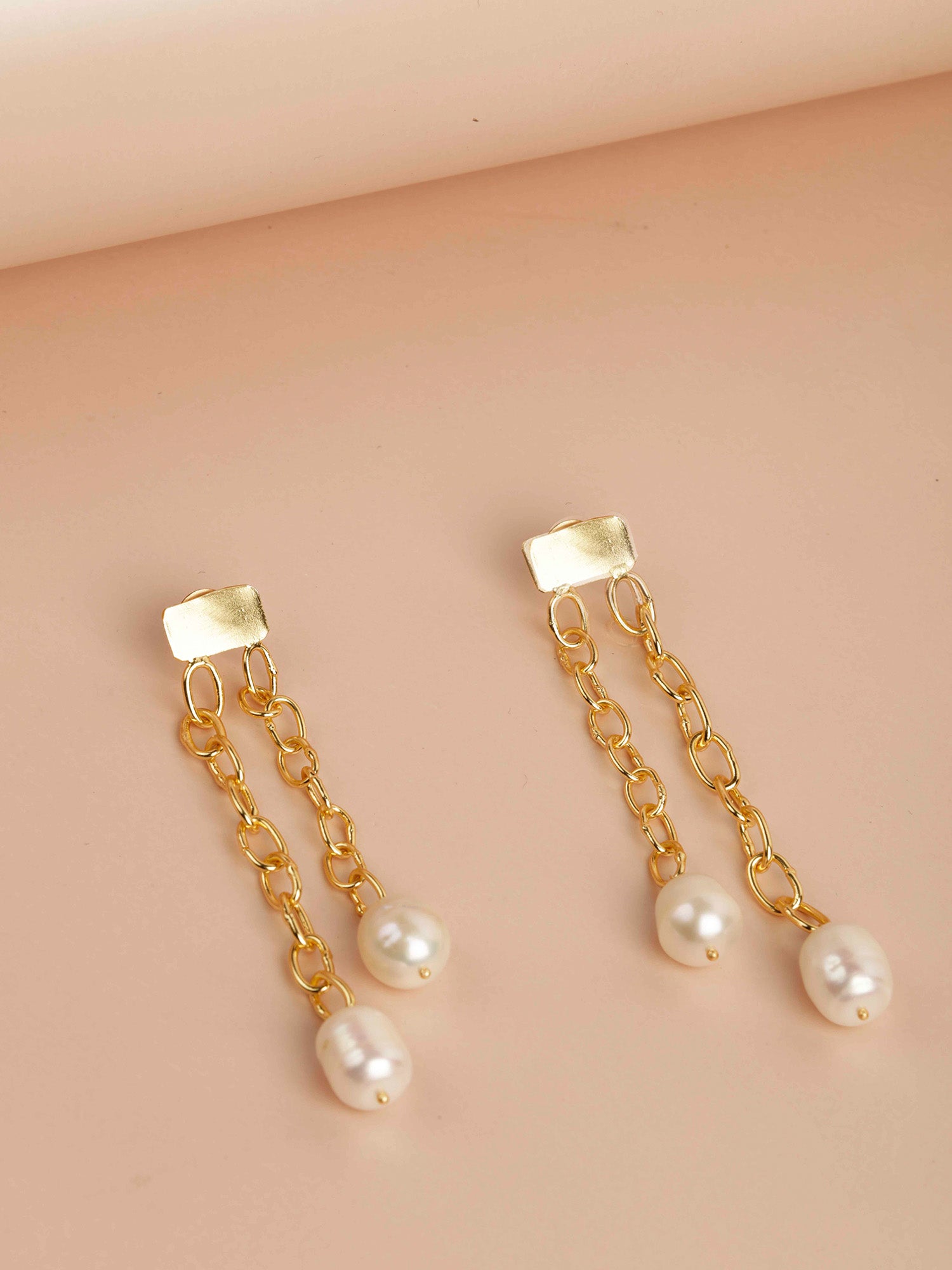 Gold plating Two Line Pearl Danglers