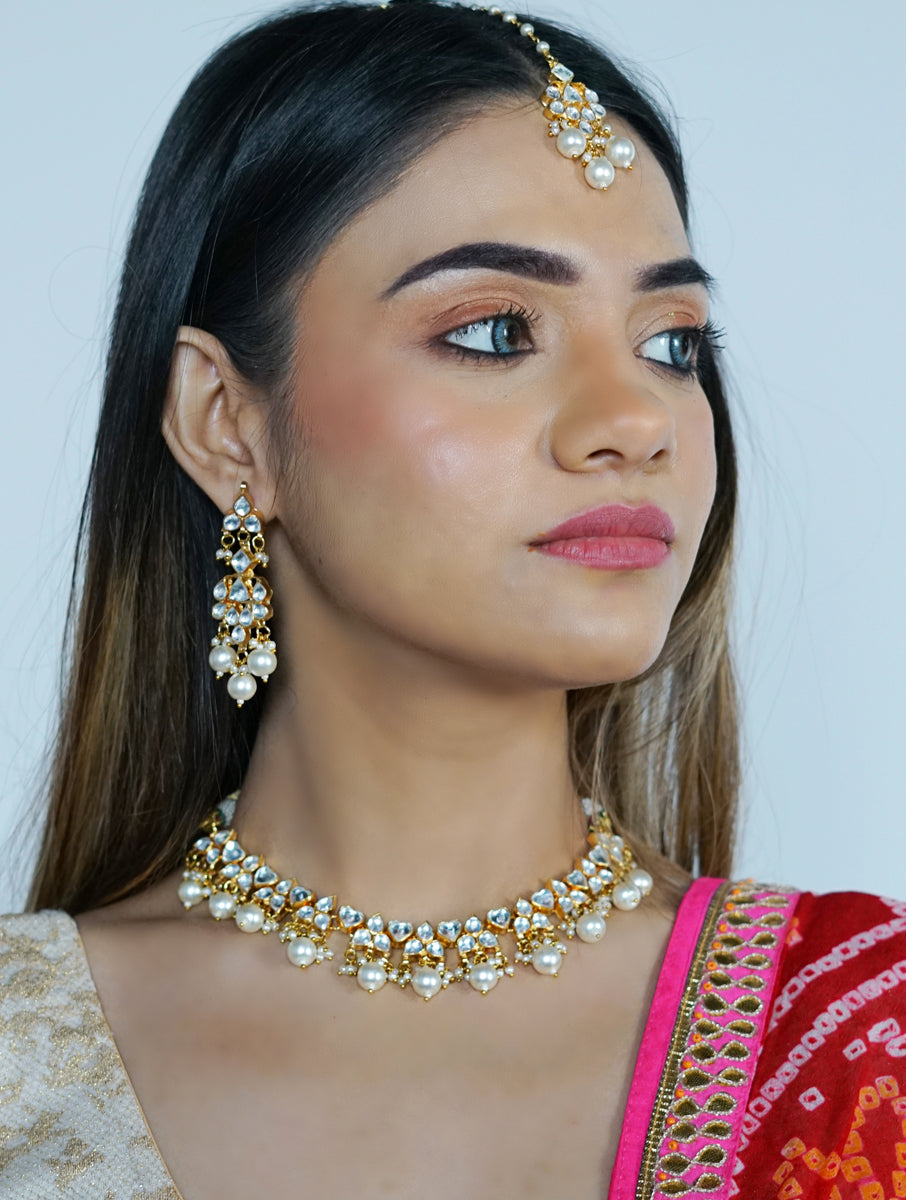 Kundan Gold plated Necklace Set with tikka