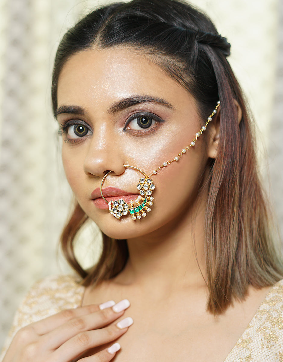 Gold plated Kundan Nose ring