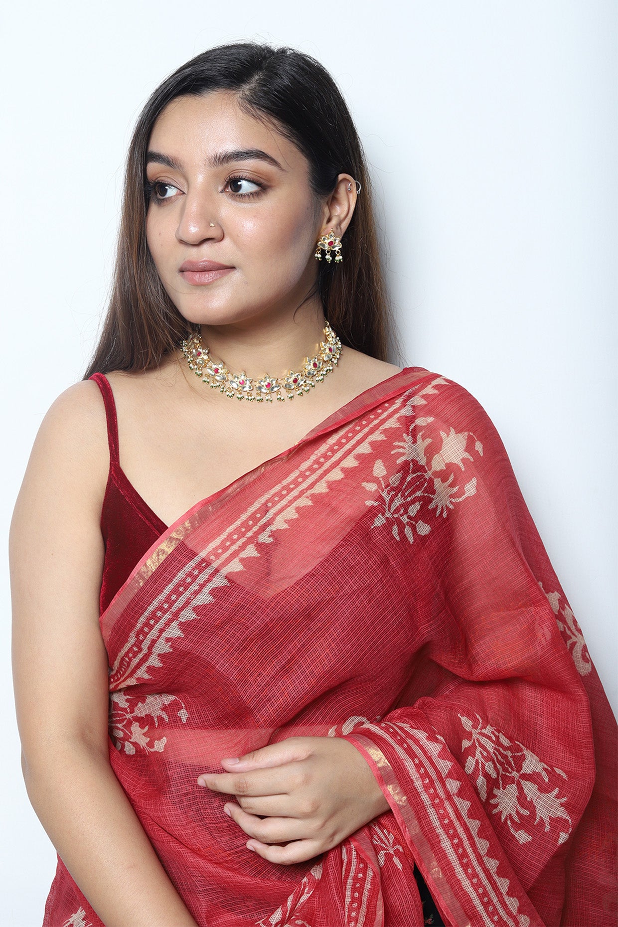 Gold Plated Kundan Lotus necklace set