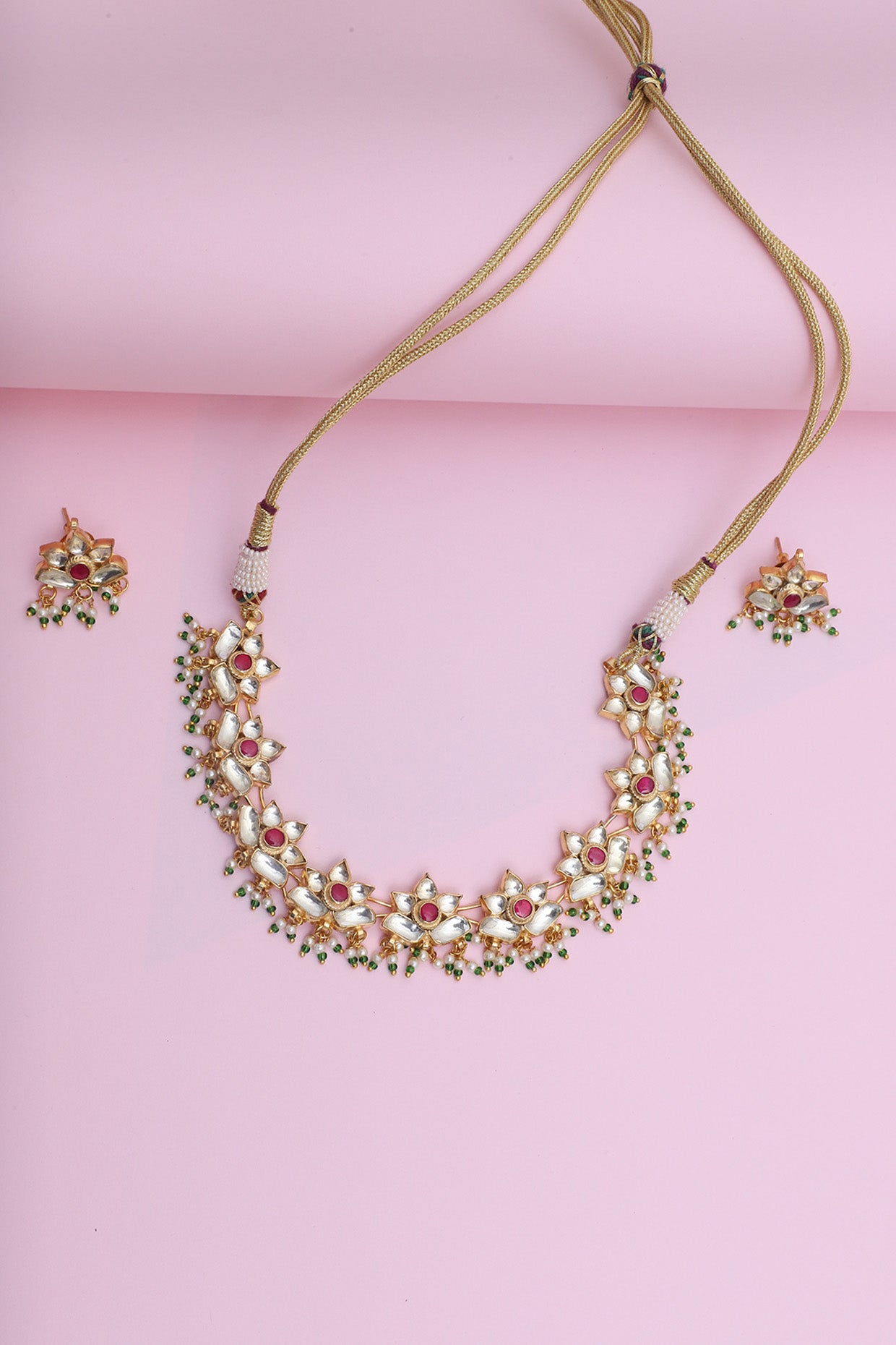 Gold Plated Kundan Lotus necklace set