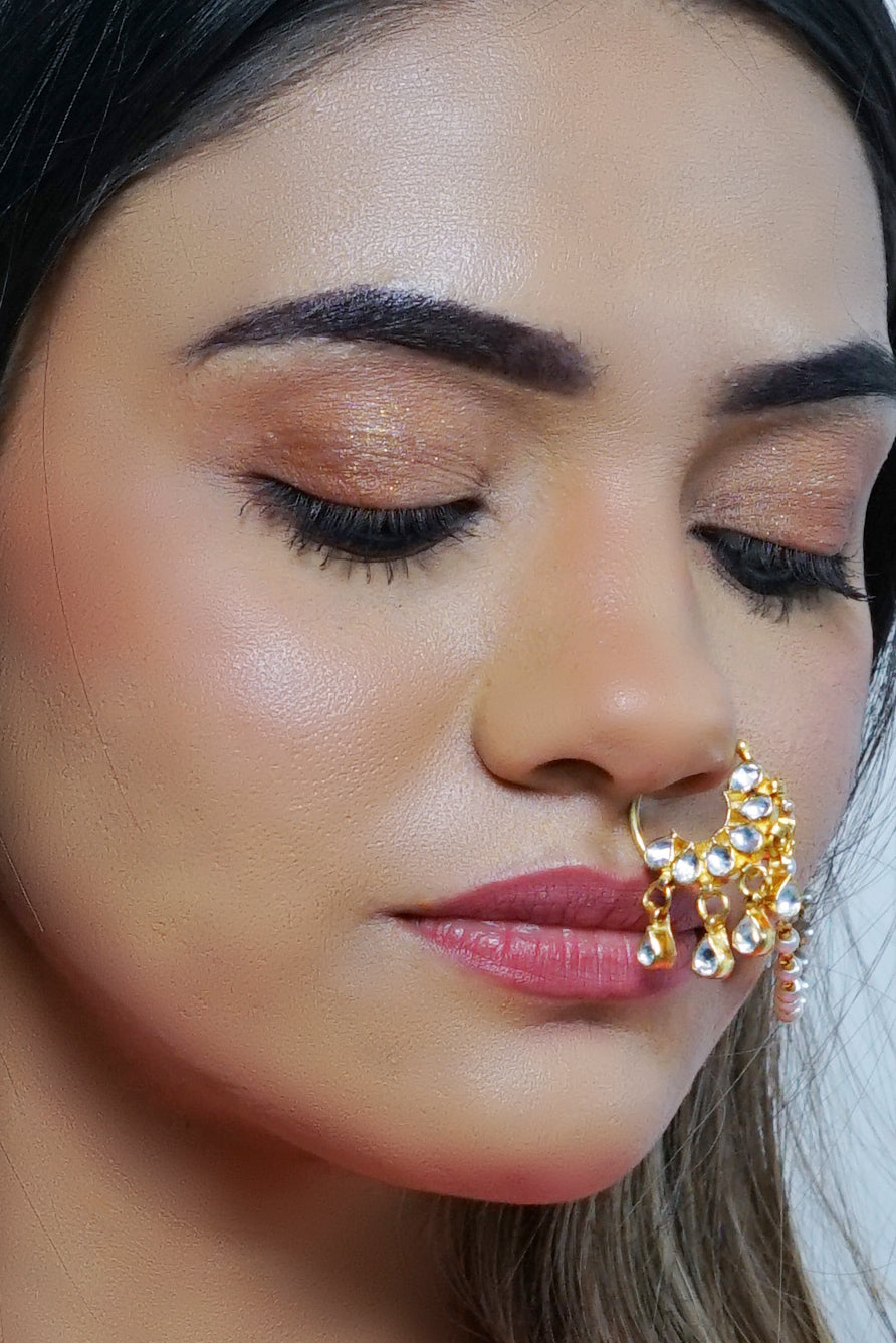 Gold plated Kundan Nose ring