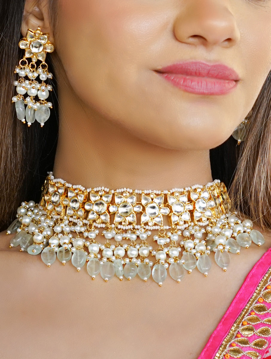 Mint green Kundan Choker set