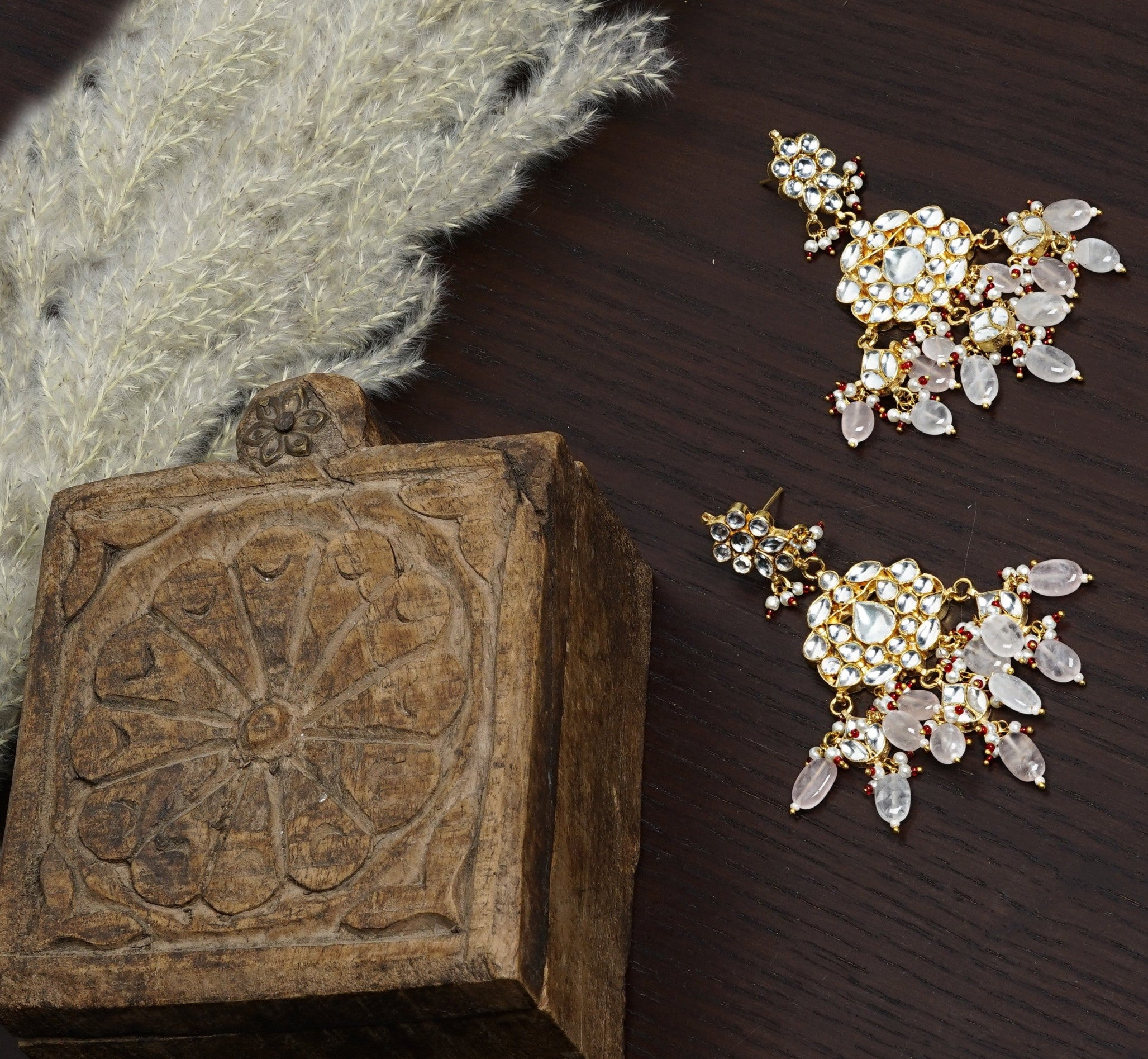 Rose quartz floral earrings