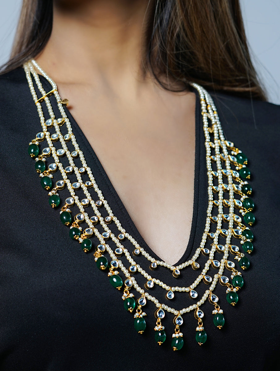 Kundan Gold plated Raani Haar in Green drops