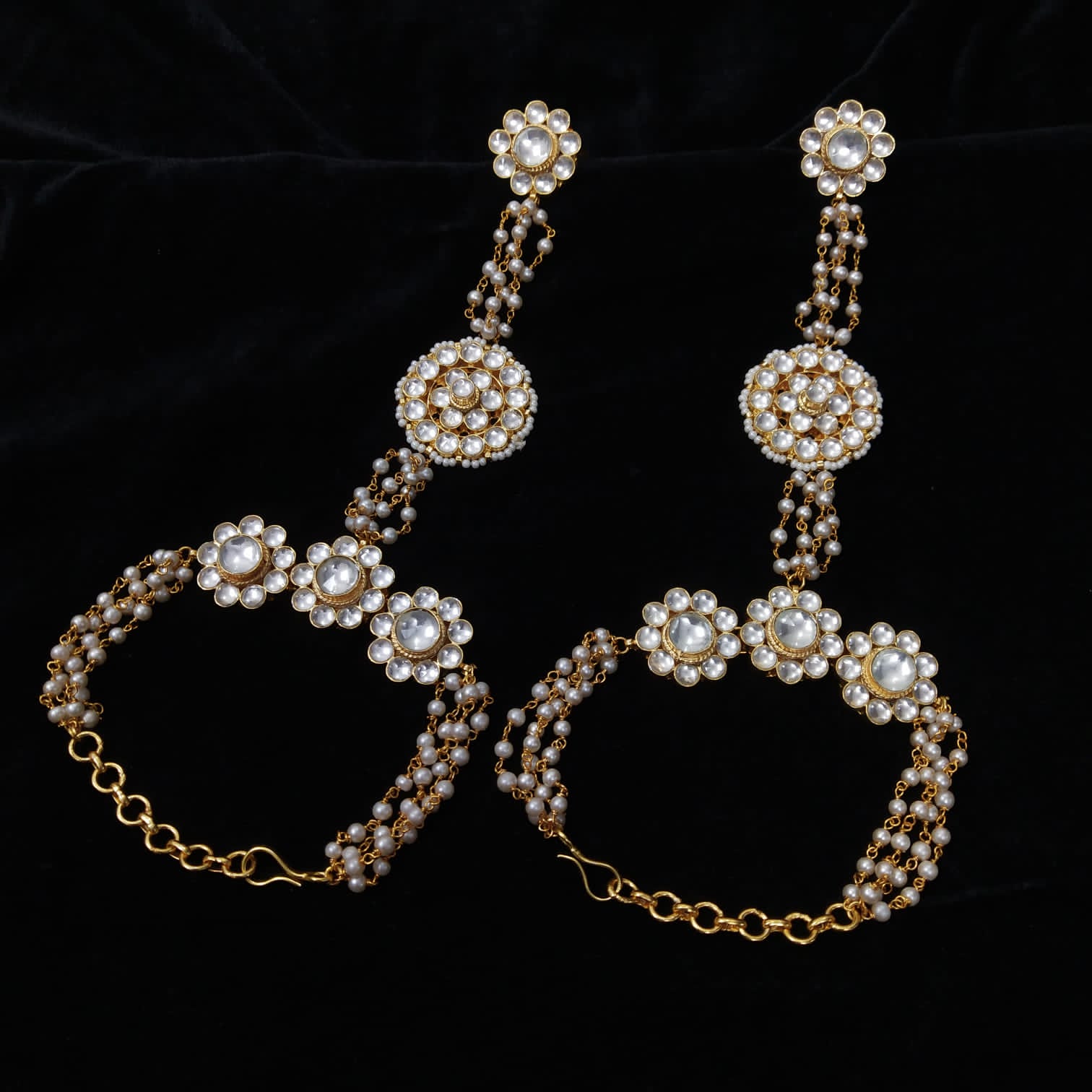 Gold Plated Kundan Hathphool