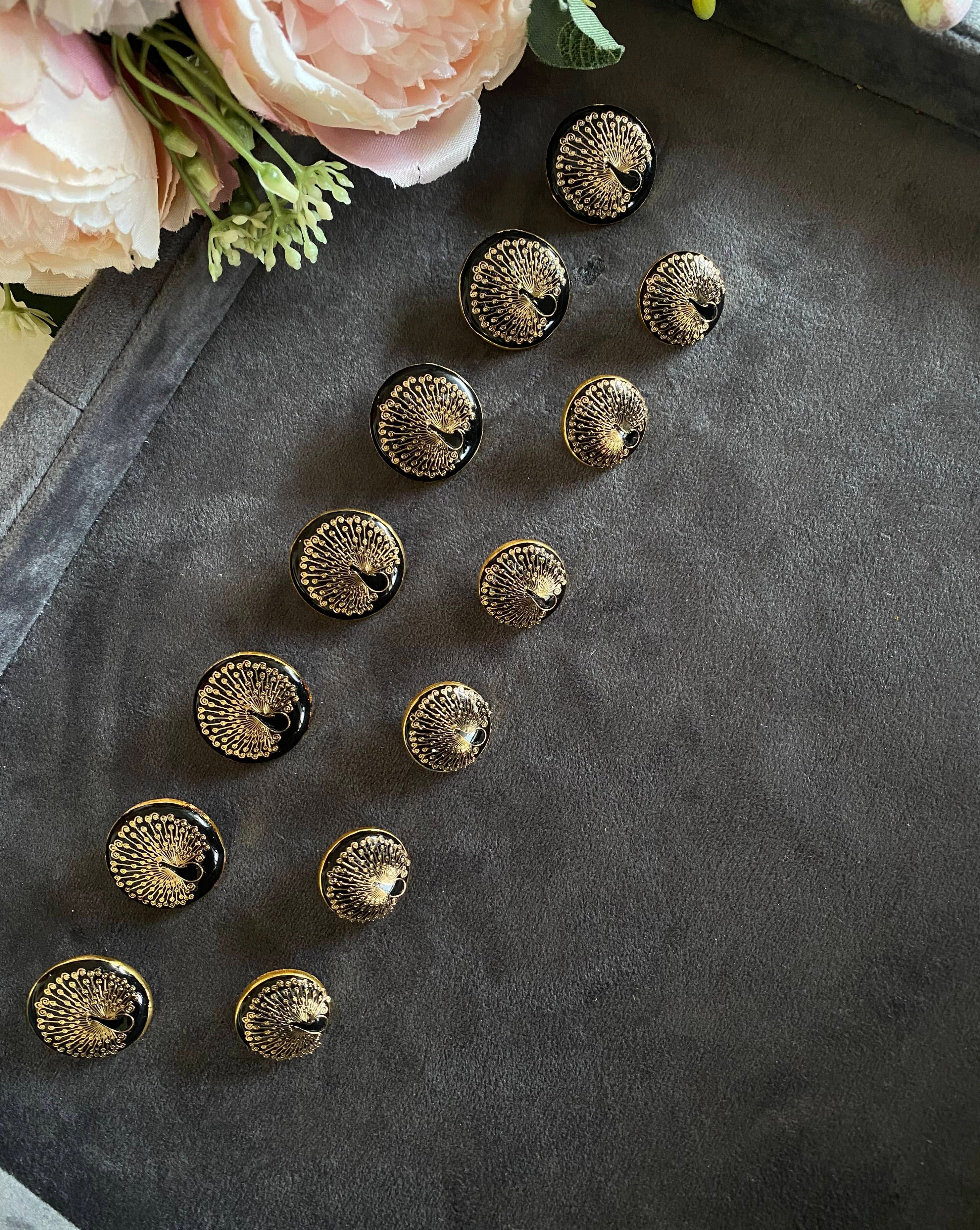 Peacock button set with black meena