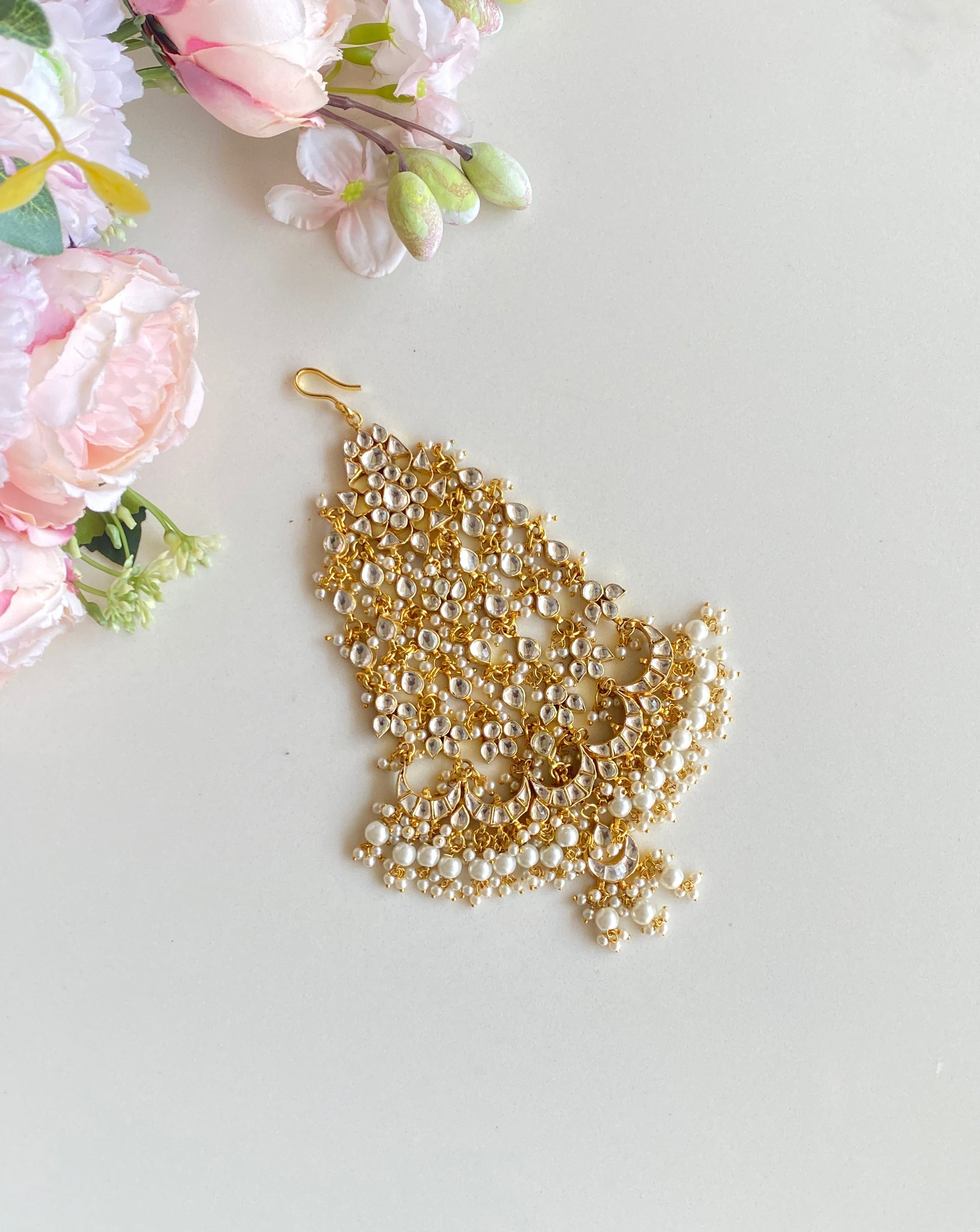 Gold plated Kundan Passa With Pearl Drops