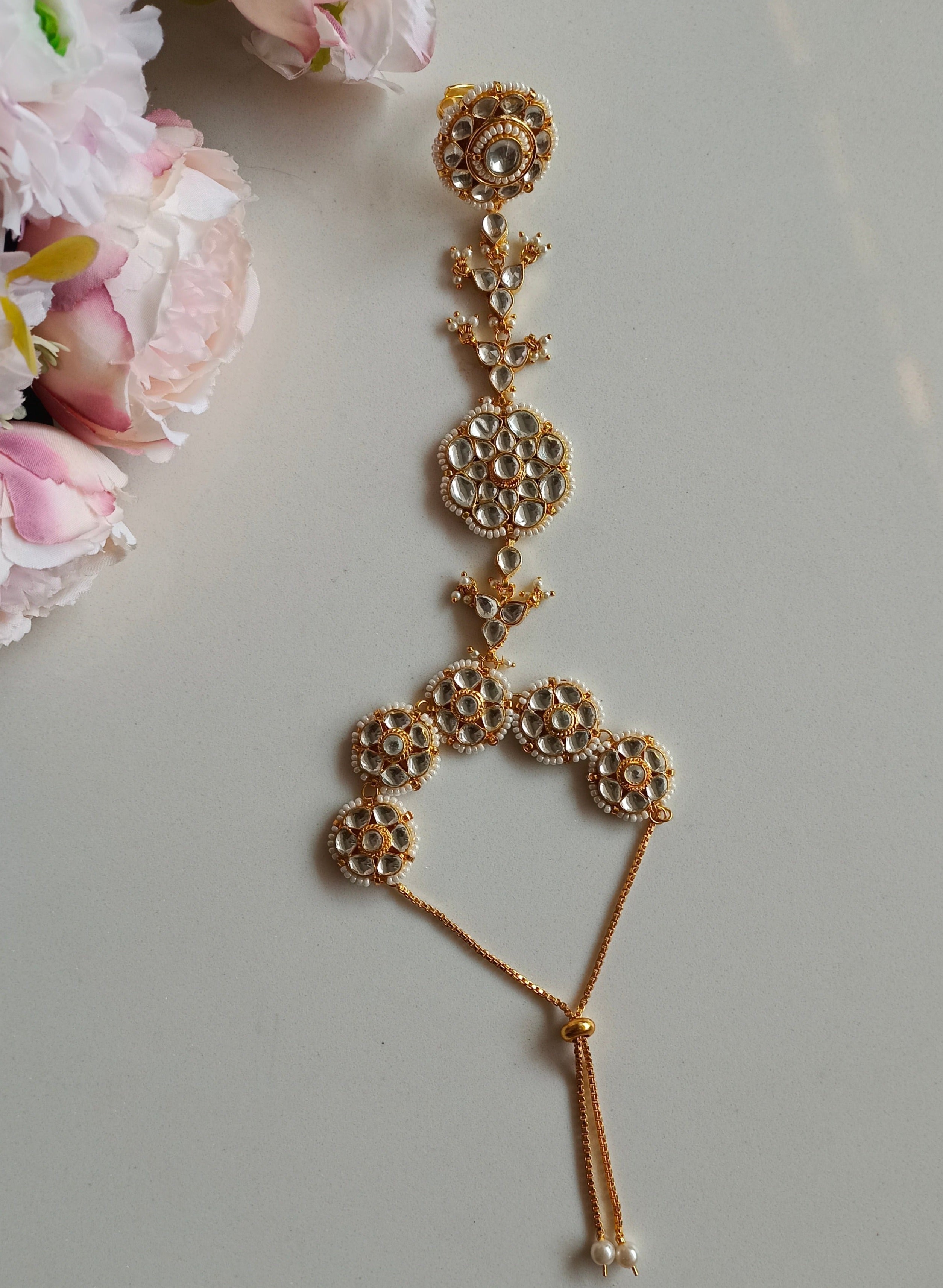 Gold Plated Kundan Hathphool
