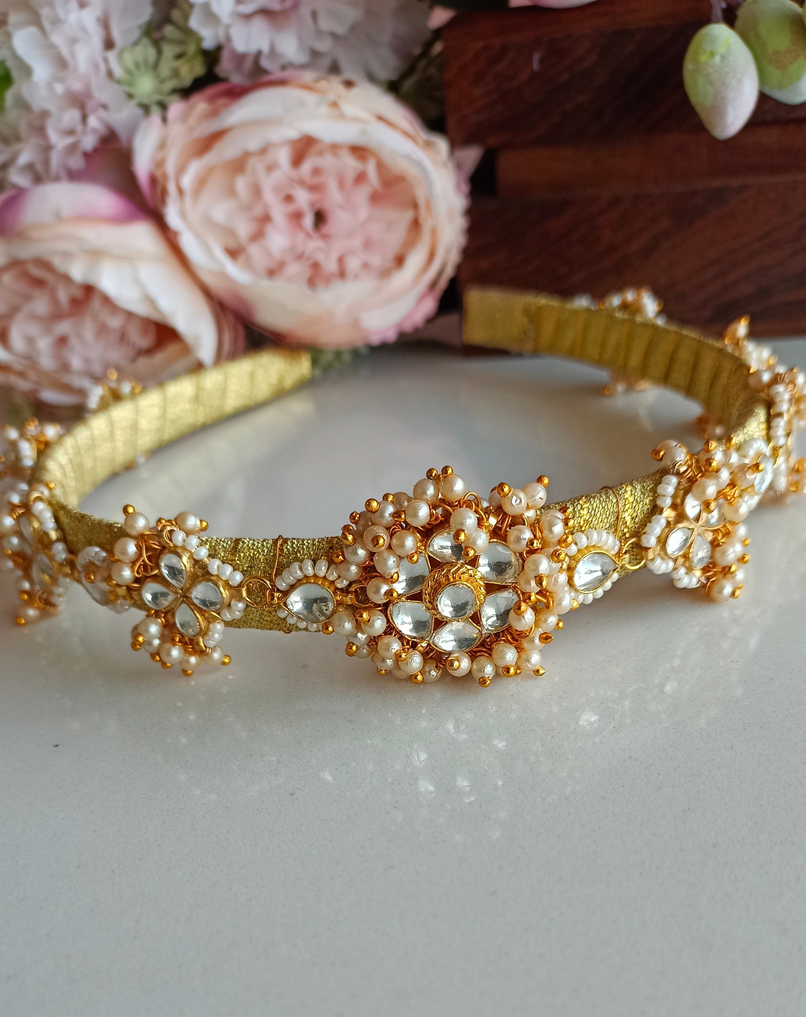 Gold Plated Kundan Hairband