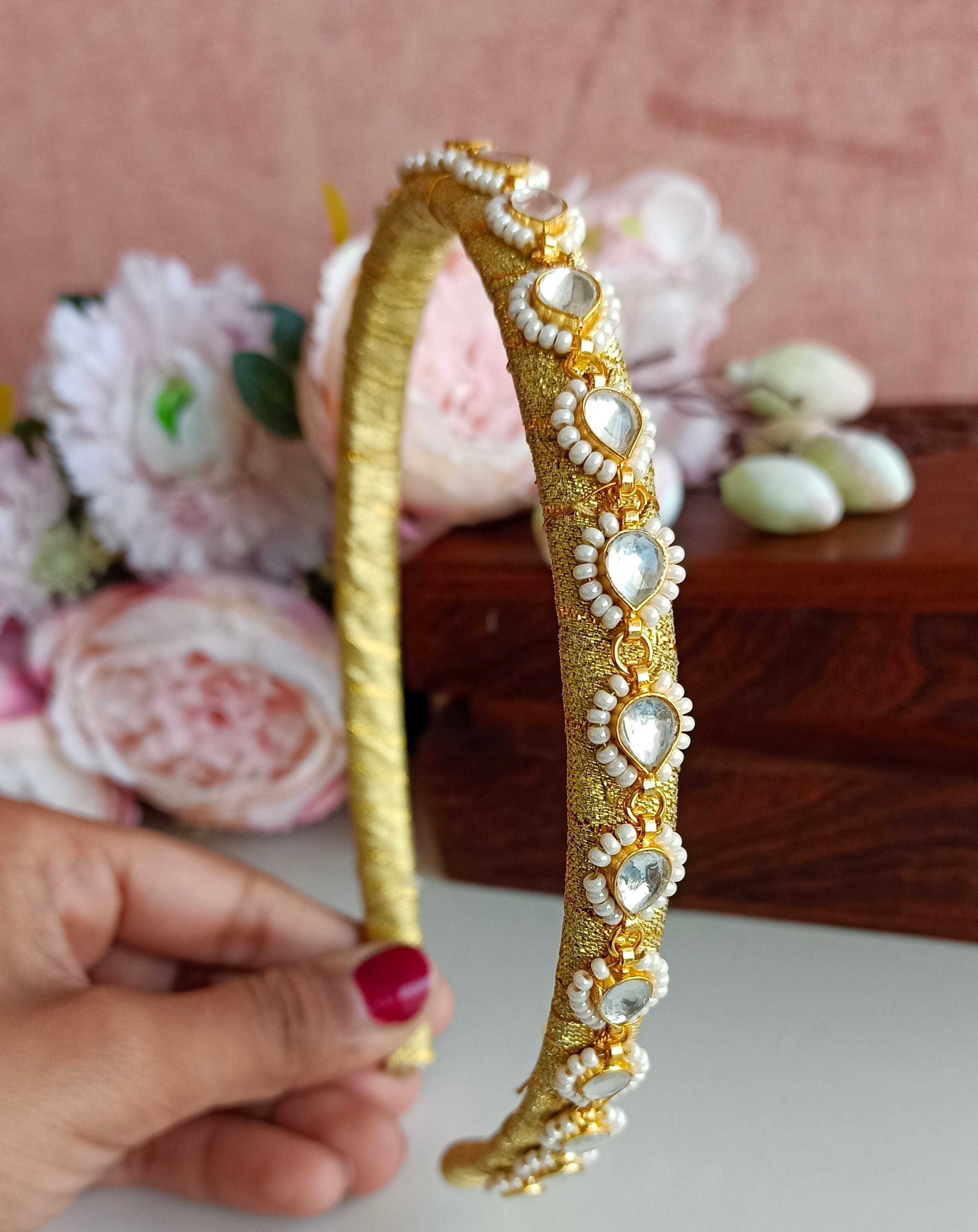 Gold Plated Kundan Hairband