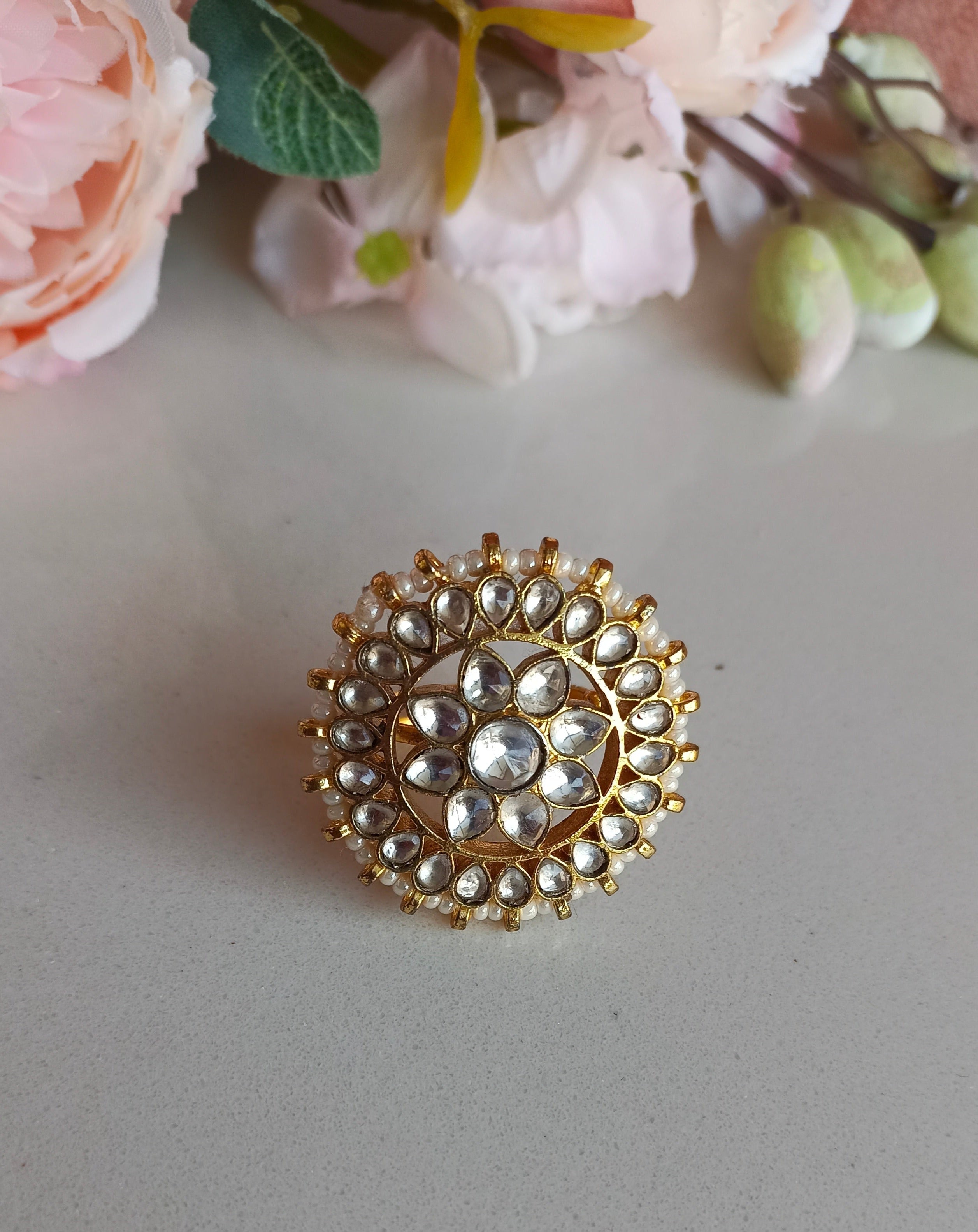 Gold plated Kundan Ring